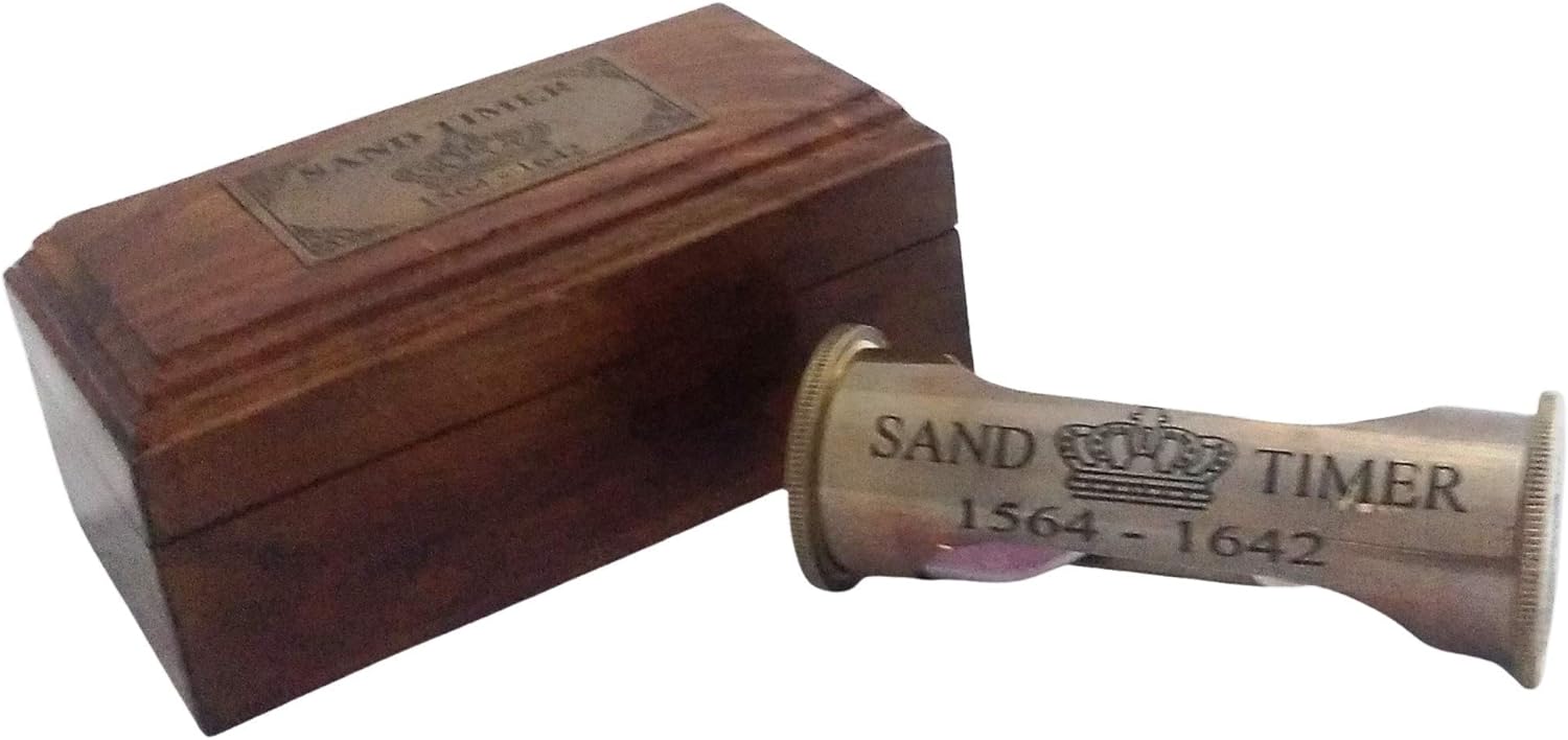 Temporizador de arena roja de latón marrón antiguo de 3.5 pulgadasreloj de arena en caja de madera  Regalo marítimo