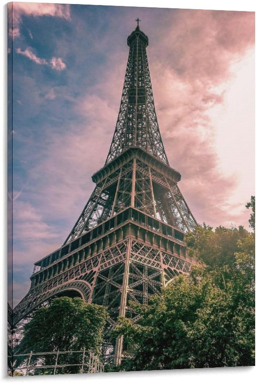 Póster artístico de la Torre Eiffel en París, Francia, arte en lienzo, decoración de sala de estar, marco sin marco, 12 x 18 pulgadas (11.8 x 17.7