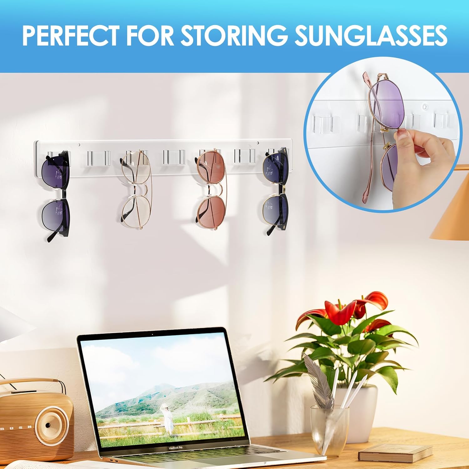MaxGear Organizador de lentes de sol, paquete de 2, soporte para gafas de pared, pantalla acrílica para lentes de sol, organizador de lentes para