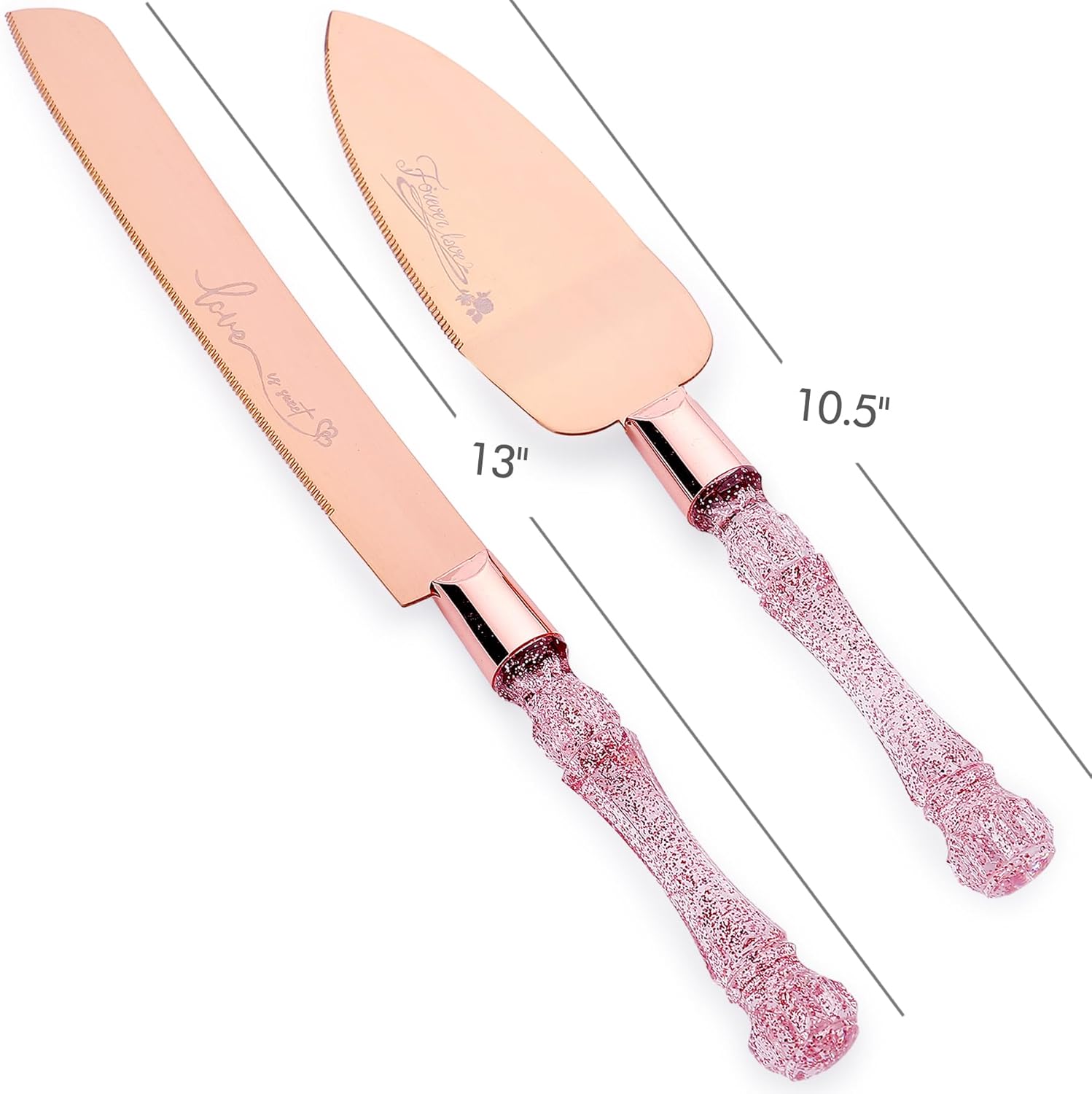 Juego de cuchillos y servidores para tartas de boda, juego de corte de pastel para boda, juego de cortador de pastel de oro rosa para pasteles de