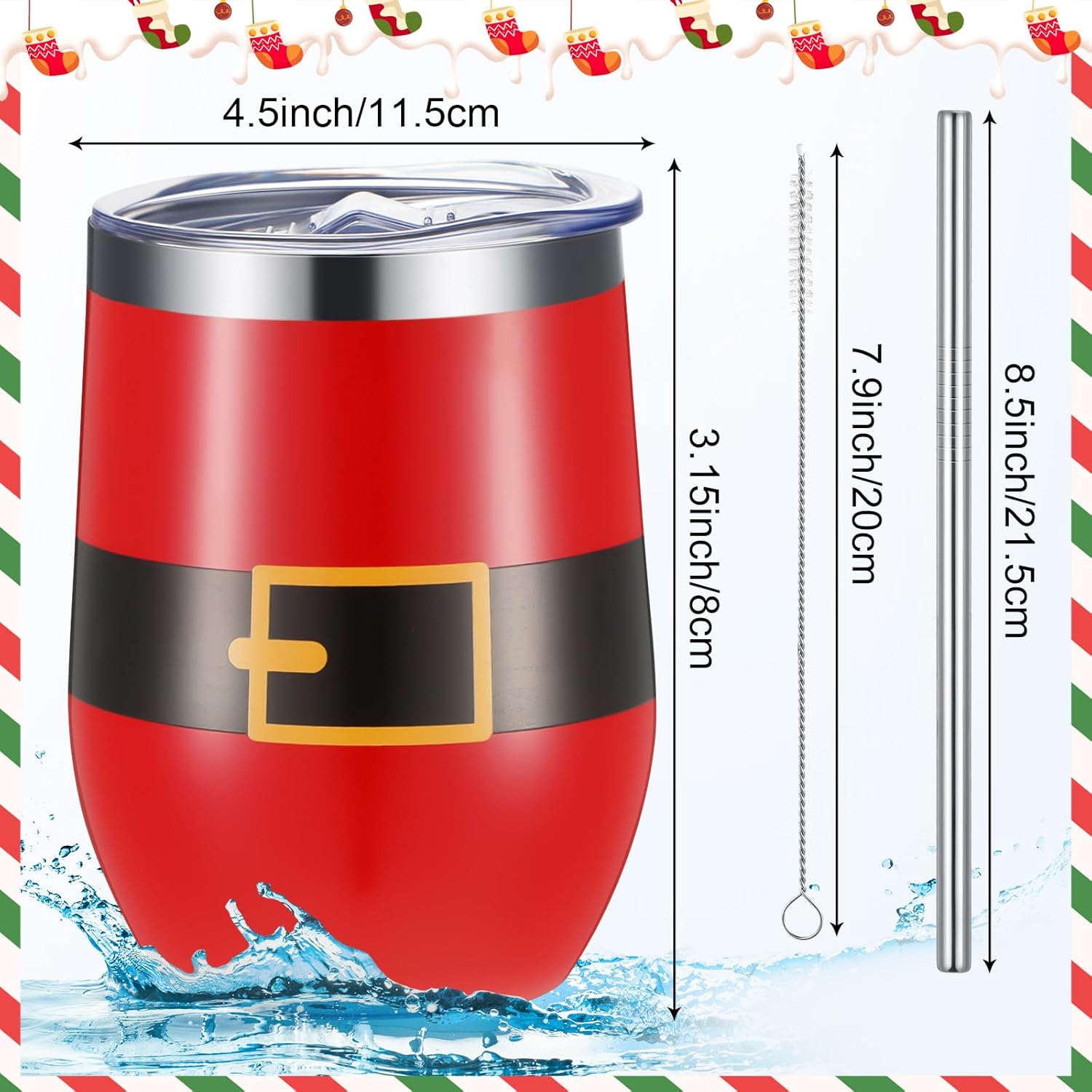 Gejoy Vaso de Navidad, vaso de acero inoxidable de 12 onzas con tapa, taza de vino de viaje, botella de té, taza de café de doble capa al vacío de