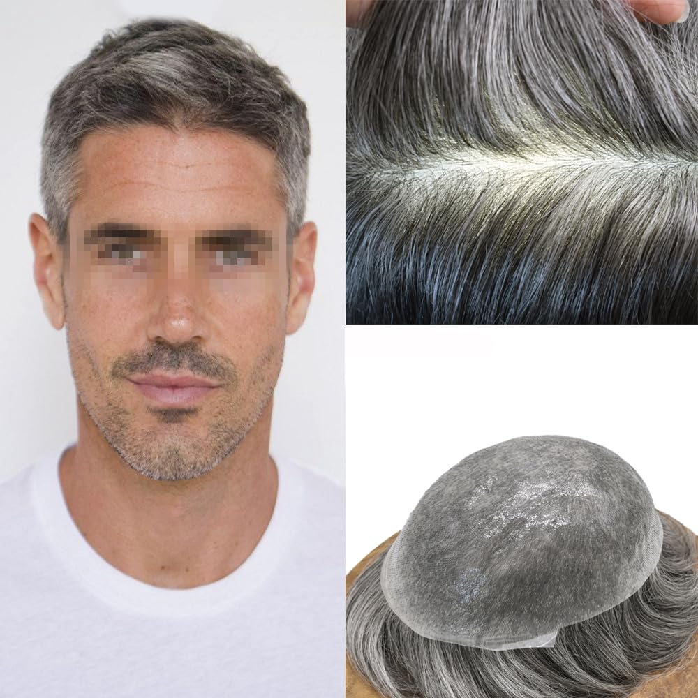 Sistema de cabello natural para hombre, tupé de piel ultrafina para hombres, no quirúrgico, súper delgado, polivinílico, todo en V, pieza de cabello