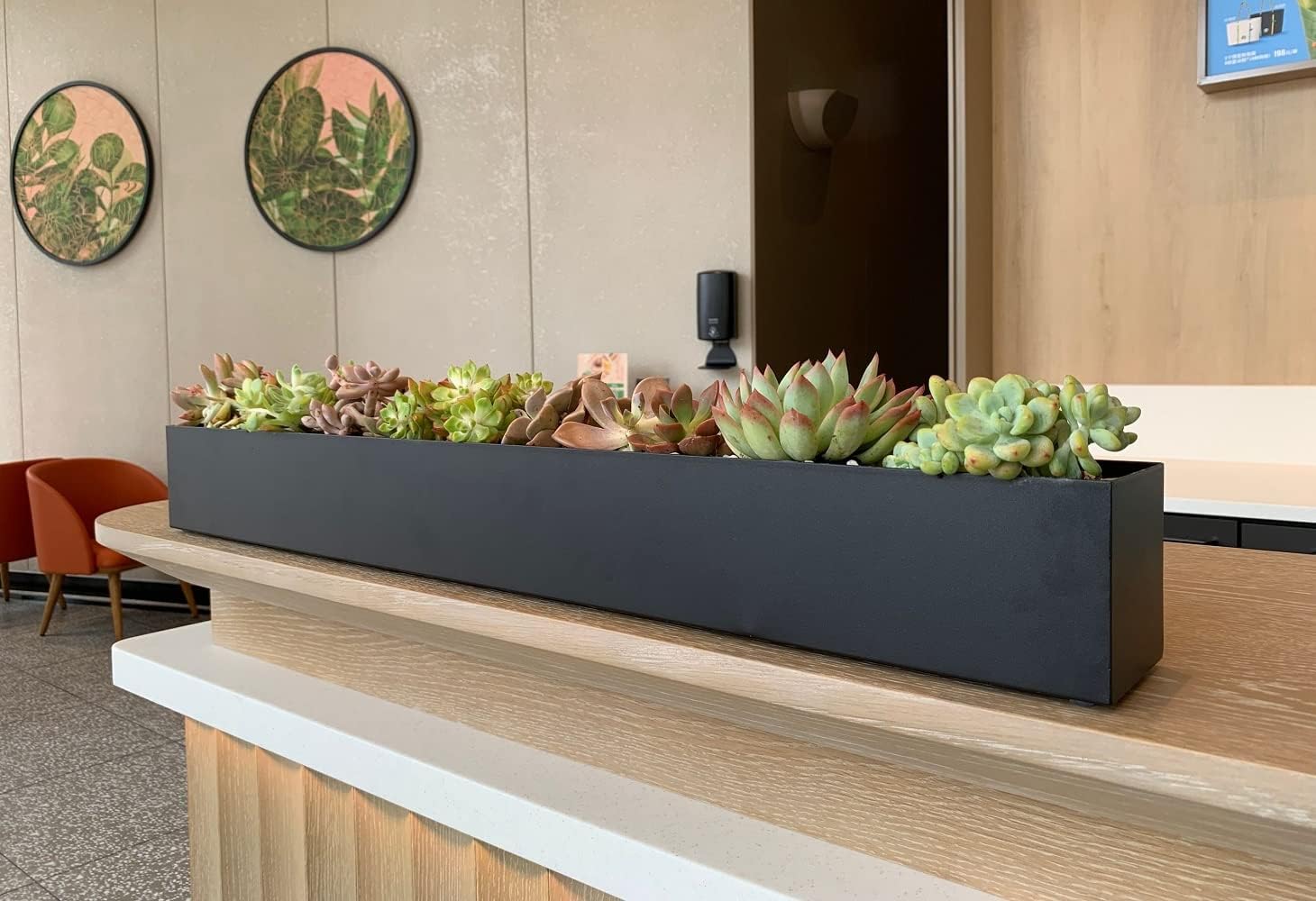 Macetero rectangular de metal moderno para suculentas, maceta decorativa para interiores y exteriores de 32 pulgadas, maceta decorativa para