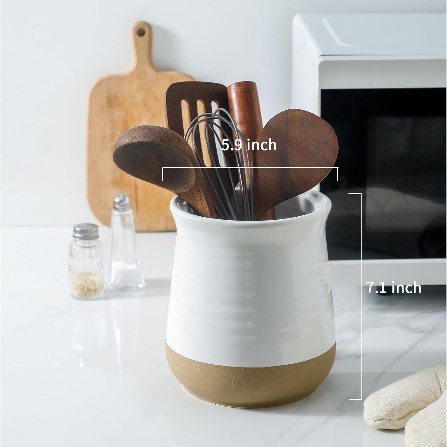 Hasense Soporte grande para utensilios de cocina, soporte para utensilios de cocina blanco para encimera de cocina, organizador de utensilios de