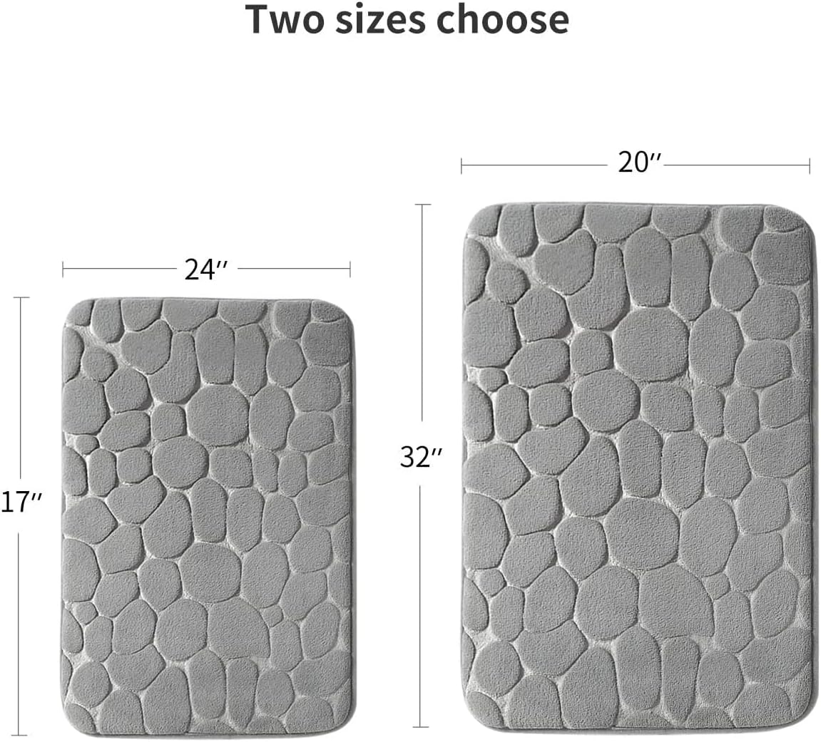 YIHOUSE Tapete de baño de espuma viscoelástica, adoquines, súper absorbente de agua, lavable a máquina (24 x 36 pulgadas, gris claro)
