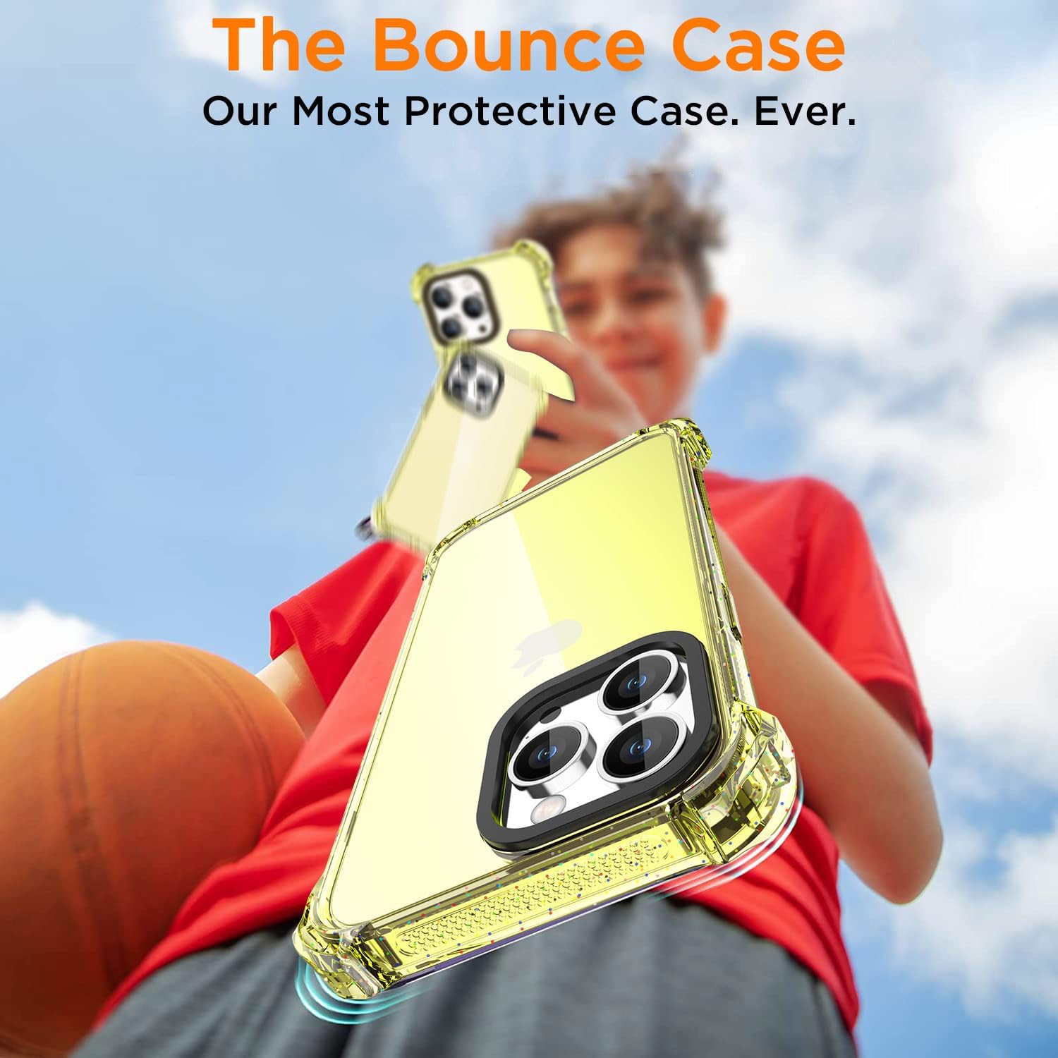 AICase Funda Bounce compatible con iPhone 14 Pro Max, color amarillo transparente, impacto, a prueba de golpes, linda funda protectora para teléfono