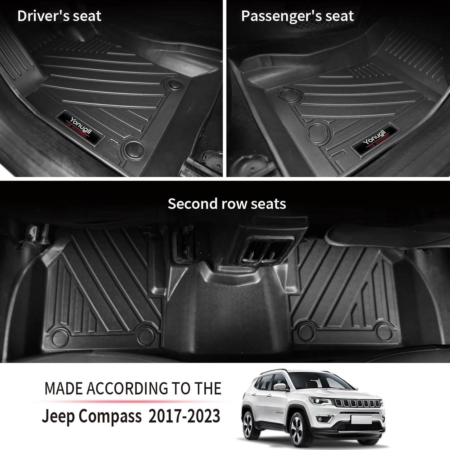 Juego de alfombrillas y revestimientos de carga y alfombrillas de respaldo compatibles con Jeep Compass 2017 2018 2019 2020 2021 2022 2023 2024