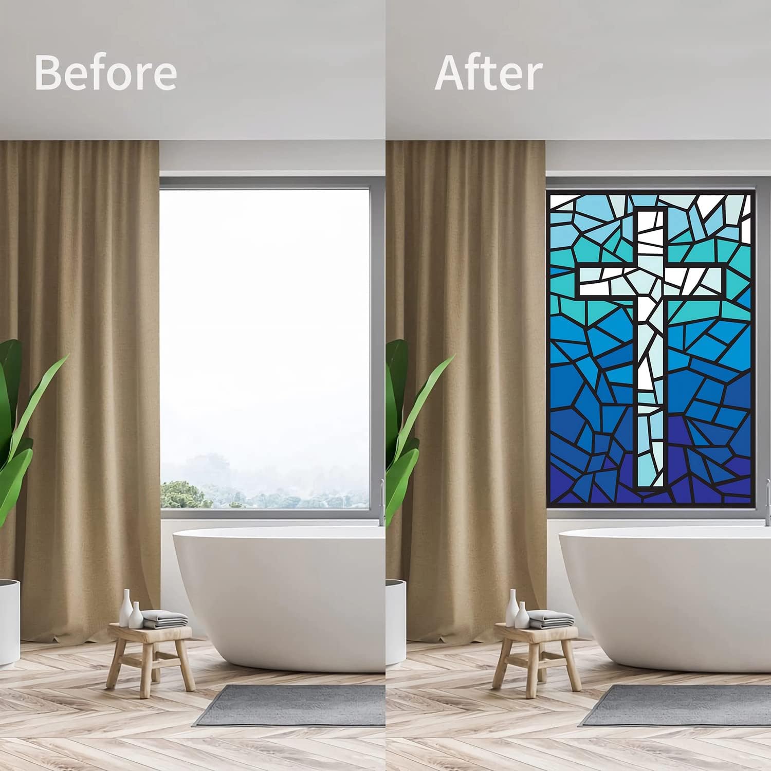 Película cruzada para ventana, estilo vitral, película de privacidad para ventana, colorida película de teñido de ventanas, calcomanías decorativas