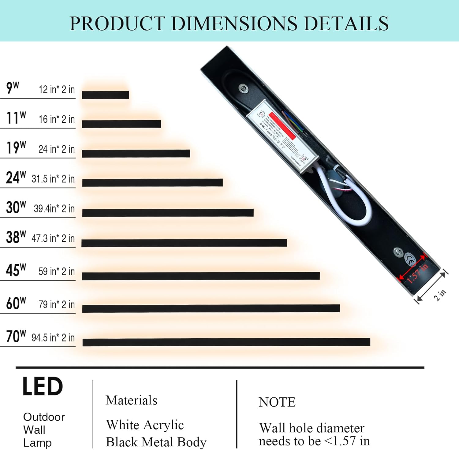 SJIGUANGZ Luces de pared modernas para exteriores de 39 pulgadas, 3000K-6000K, aplique de pared para exteriores regulable con control remoto, IP65