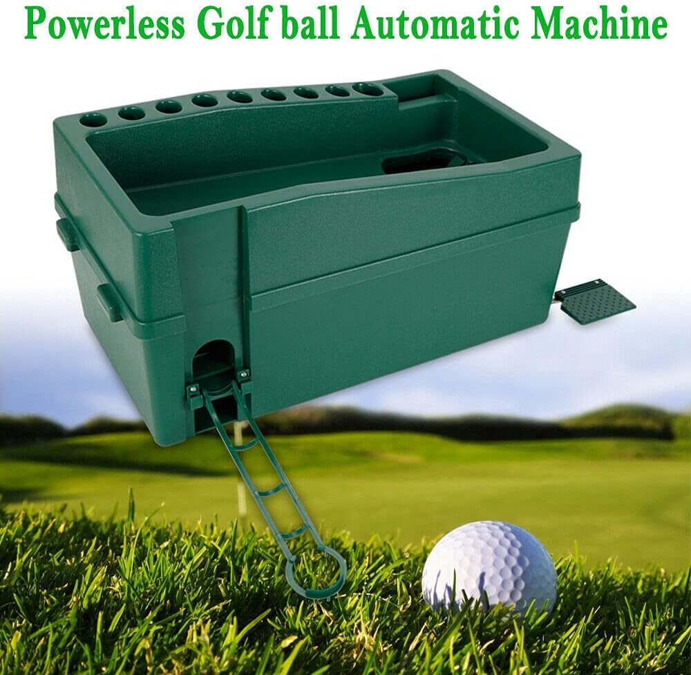 Automatic Golf Ball Dispenser Machine, No Electricity Required Tee Up Golf Ball Teeing Device Golf Club Organizer with Adjustable Foot Stand