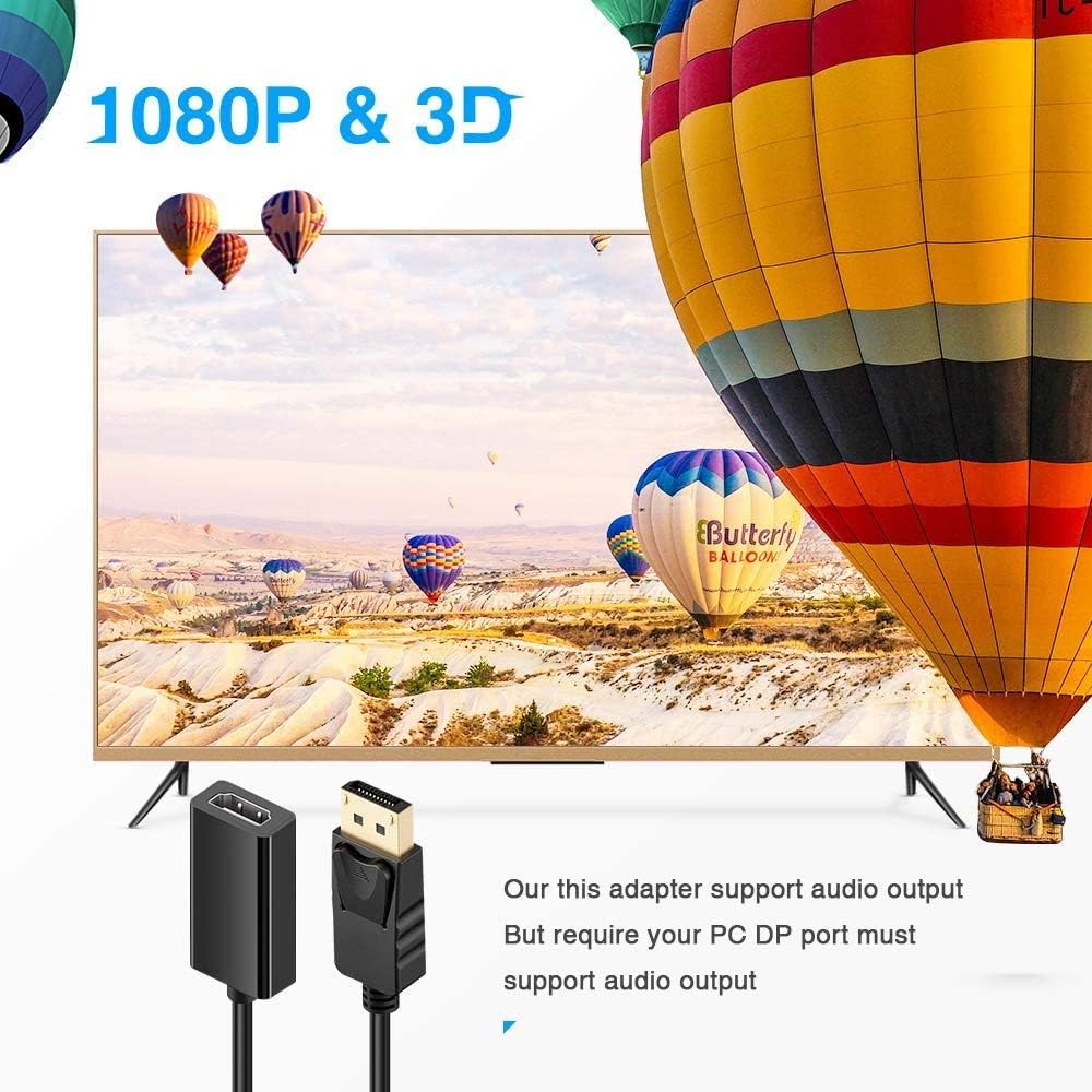 Adaptador DisplayPort a HDMI, portátil, transmite audio y video HD, compatible con conectores chapados en oro de 1920 x 1200  1080 p