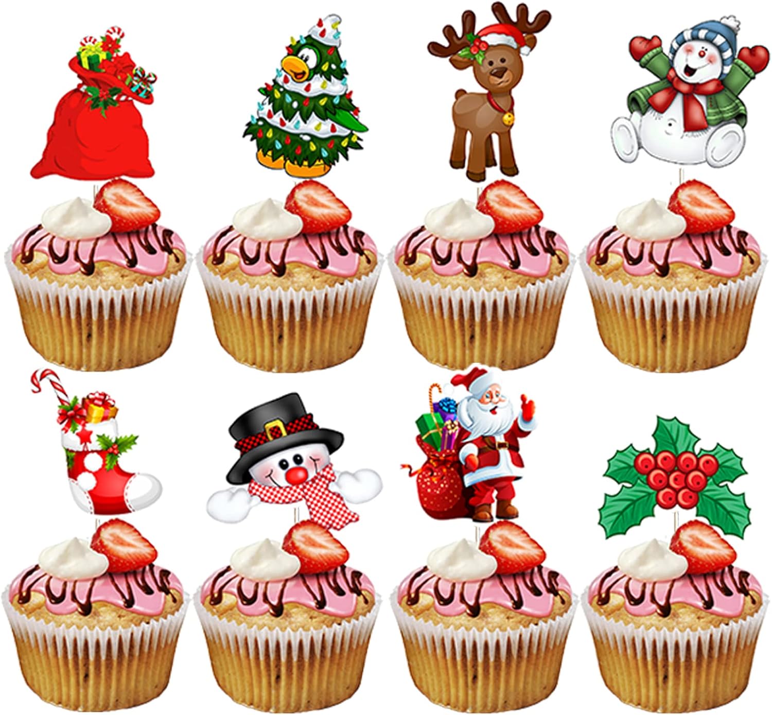 TSJ 24 piezas de decoración de cupcakes de Navidad, palillos de dientes, suministros de fiesta de Navidad