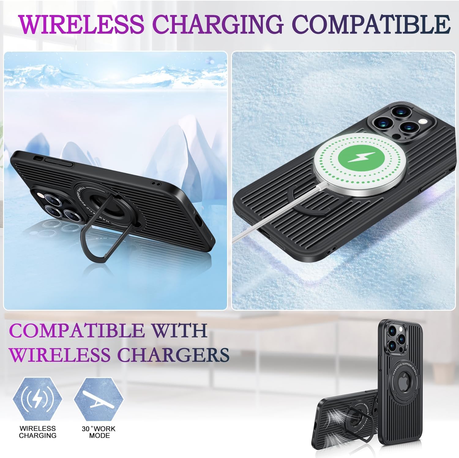 Lokyoo Funda para iPhone 14 Pro con carga inalámbrica Magsafe, disipación de calor, soporte magnético, soporte invisible integrado y soporte de