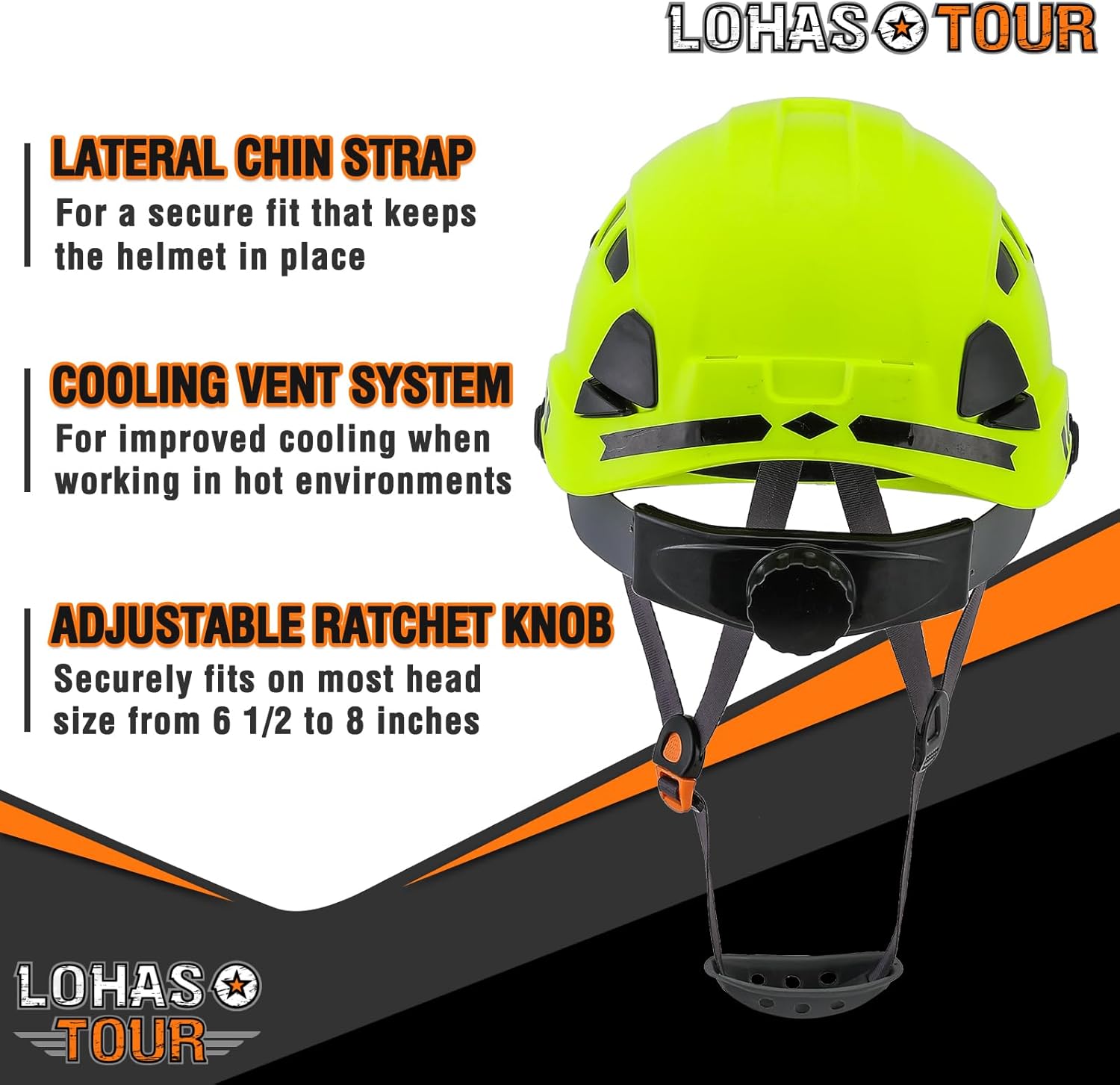 LOHASTOUR Safety Helmet for Construction Vented Hard Hat with Chin Strap ANSI Z89.1 Approved 6 pt Adjustable Suspension Construction Helmet for Men