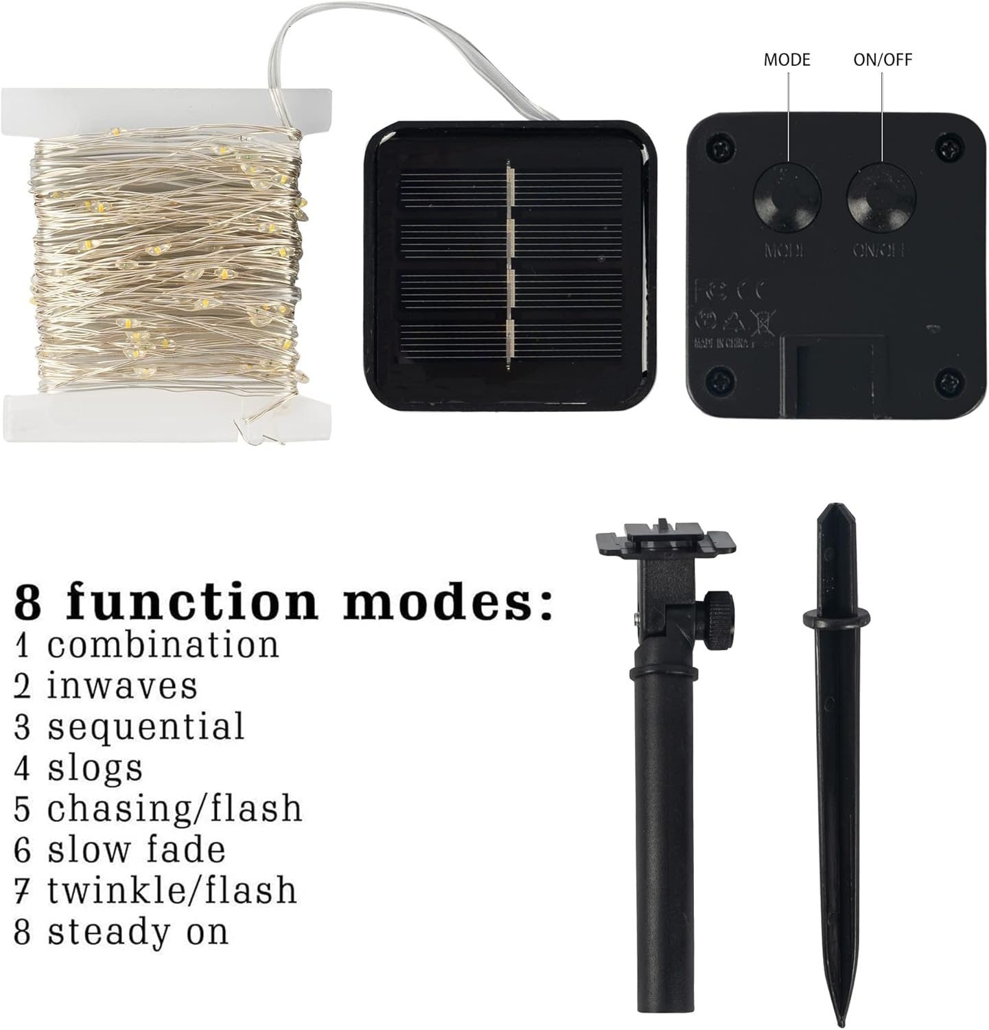 Dazzle Bright Paquete de 2 luces solares al aire libre, de 39.4 pies, 120 luces LED alimentadas por energía solar, 8 modos, luces de alambre de