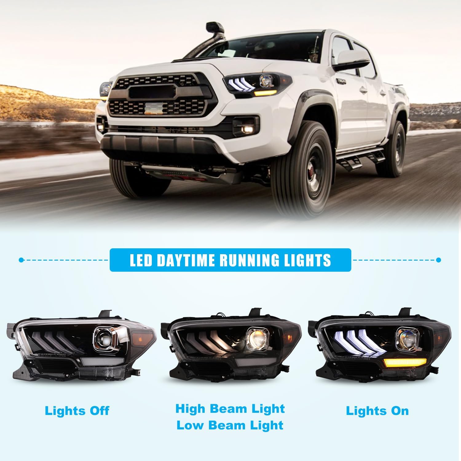 CPW Faros delanteros compatibles con Toyota Tacoma 2016-2019 2020-2023 Tacoma SR SR5 TRD Sport solo modelos DRL proyector faro frontal negro