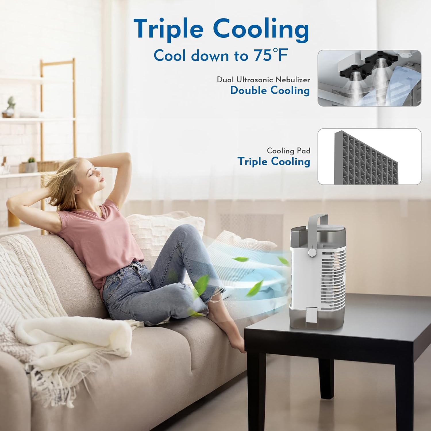 Aire acondicionado portátil, aire acondicionado portátil con control remoto, mini unidad de CA portátil personal para habitación, 3 velocidades de