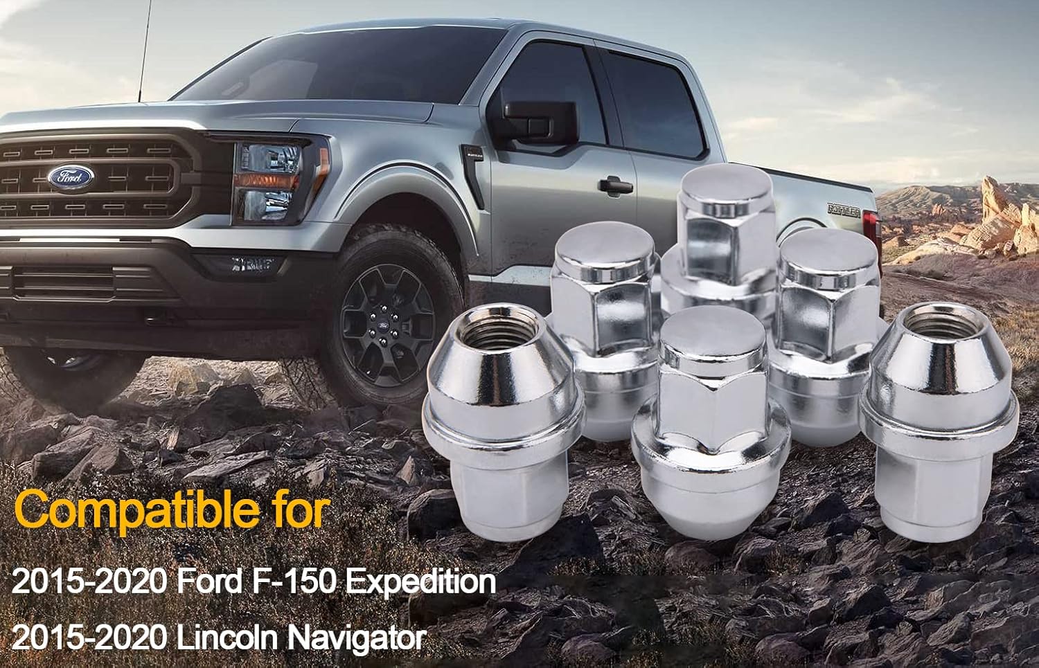 Tuercas de llanta F150 para Ford F-150 Expedition Lincoln Navigator Factory 2015-2020, tuercas grandes cromadas de una pieza de 0.551 x 0.059 in (24