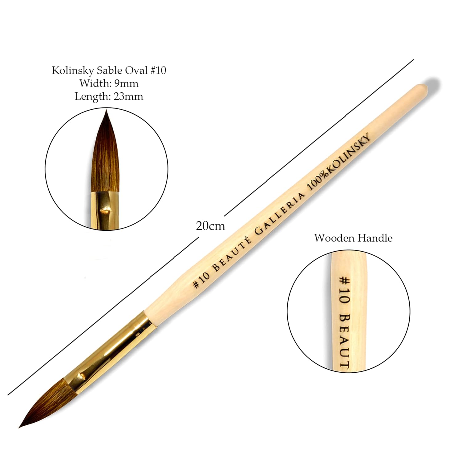 Beaute Galleria Kolinsky Sable – Juego de 3 pinceles acrílicos ovalados para arte de uñas, pintura para detalles de manicura, bolígrafo para arte de