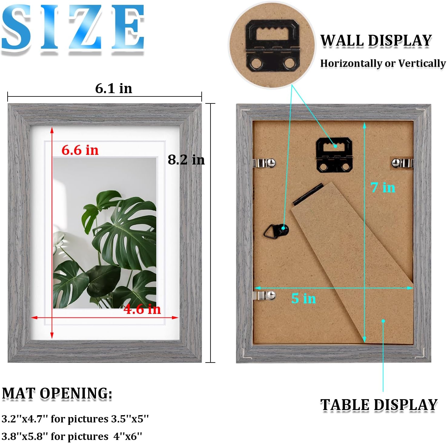Egofine Portarretratos de 5 x 7 de madera maciza con plexiglás, para exhibir fotos de 3.5 x 54 x 6 con paspartú o 5 x 7 sin paspartú, juego de 4