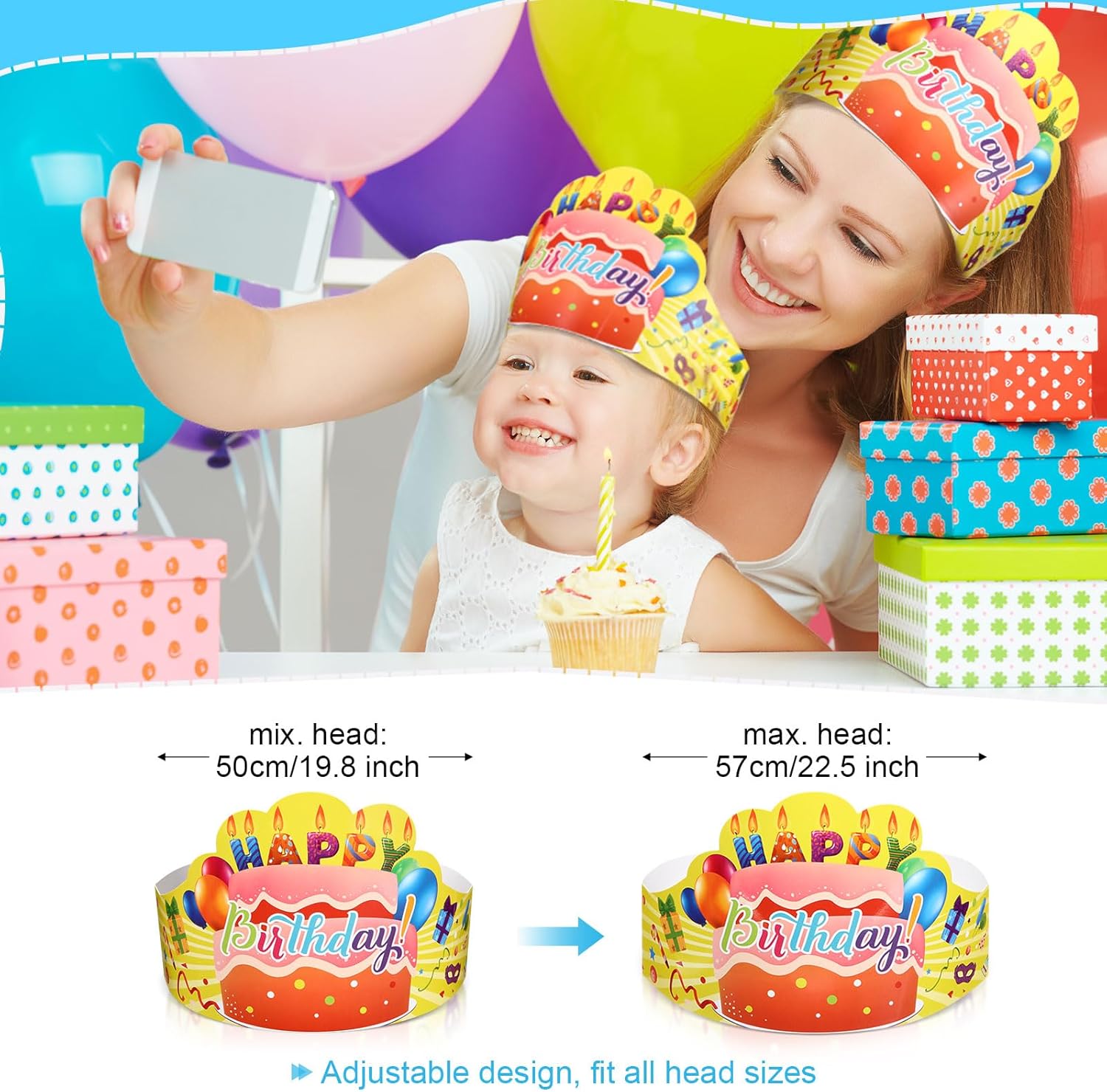 Zonon 36 coronas de cumpleaños para niños, ajustables, coloridos, sombreros de feliz cumpleaños para fiestas escolares