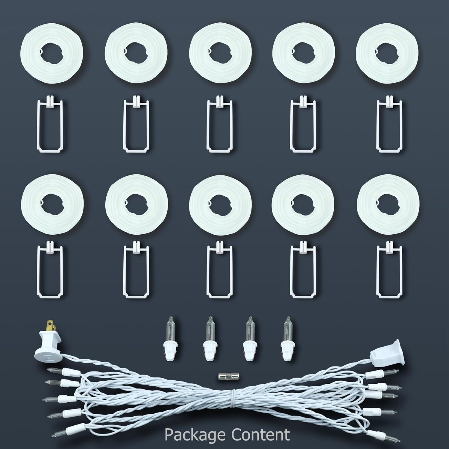 Linterna blanca de 10 unidades con cadena de luces de alambre blanco de 11 pies, 12 pulgadas de espaciado enchufable (blanco)