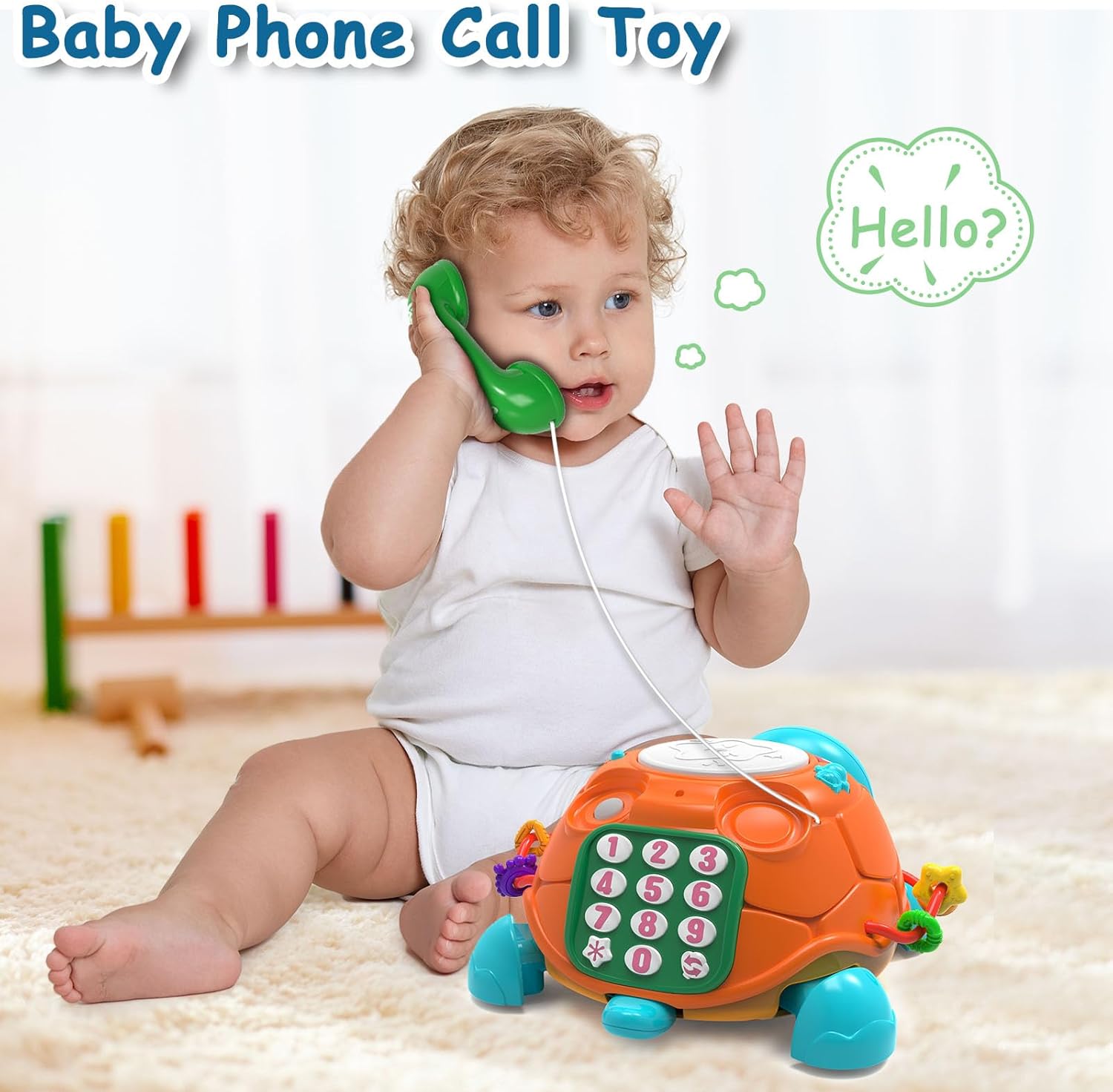 Ussybaby Juguetes para bebés de 6 a 12 meses, juguetes musicales para bebés de 12 a 18 meses, juguete de tambor de mano para teléfono, juguetes para