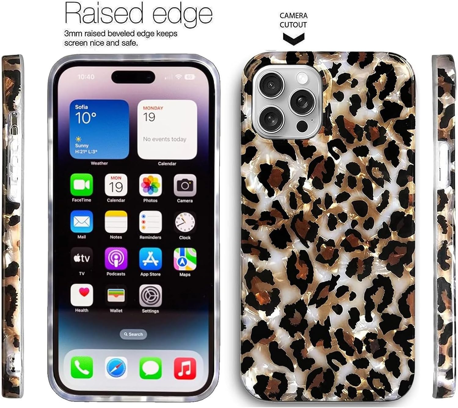 J.west Funda compatible con iPhone 15 Pro Max 6.7, lujosa funda translúcida translúcida con estampado de leopardo y guepardo, diseño nacarado,