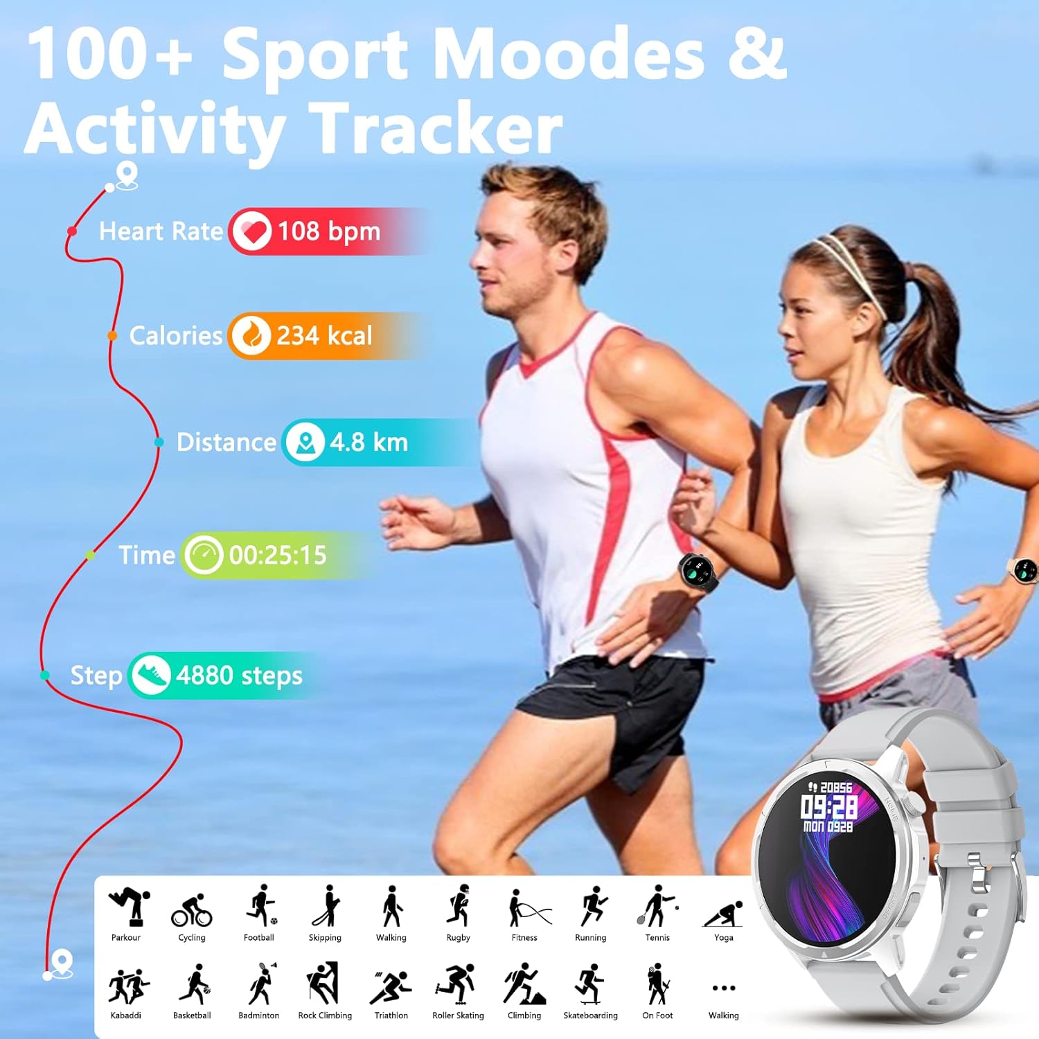 Wwzzey Reloj inteligente para hombres y mujeres (contestar llamadas), IP68 resistente al agua con podómetro, notificación de mensajes, reproductor