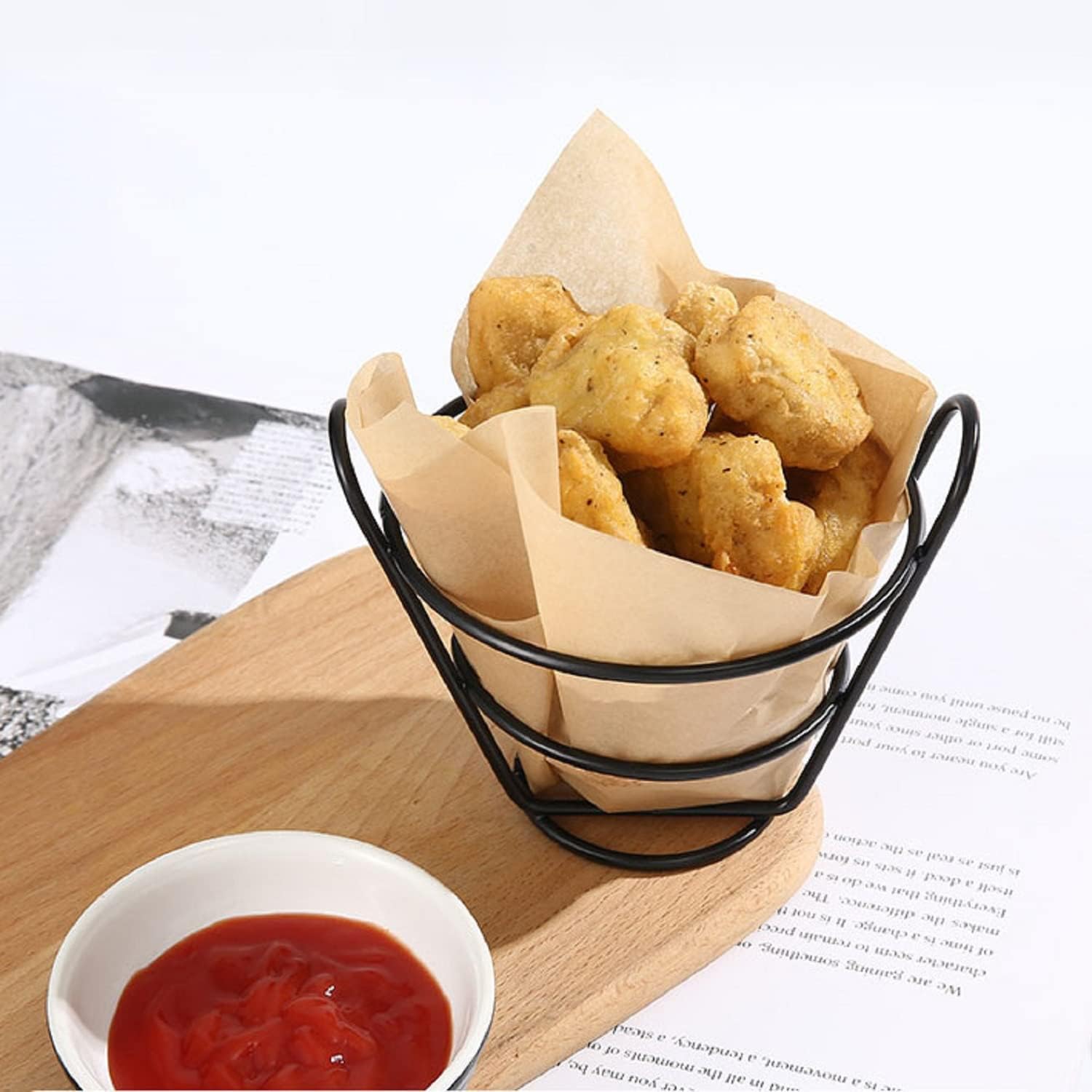 MIAO JIN Soporte para papas fritas, cesta de cono, soporte de metal para refrigerios de pollo frito, soportes de alambre para cocina, restaurante,