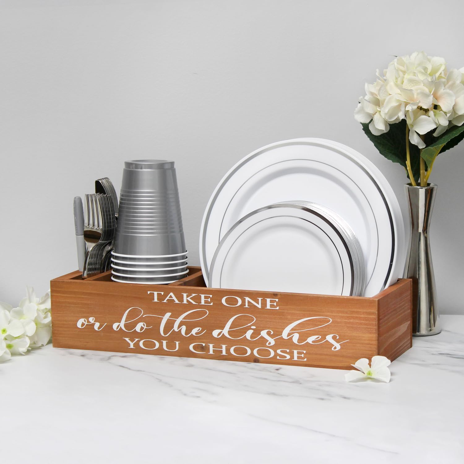 Elegant Designs HG2034-NWD – Organizador decorativo de madera para encimera de cocina con Take One or do The Platos… Elige una ranura blanca para