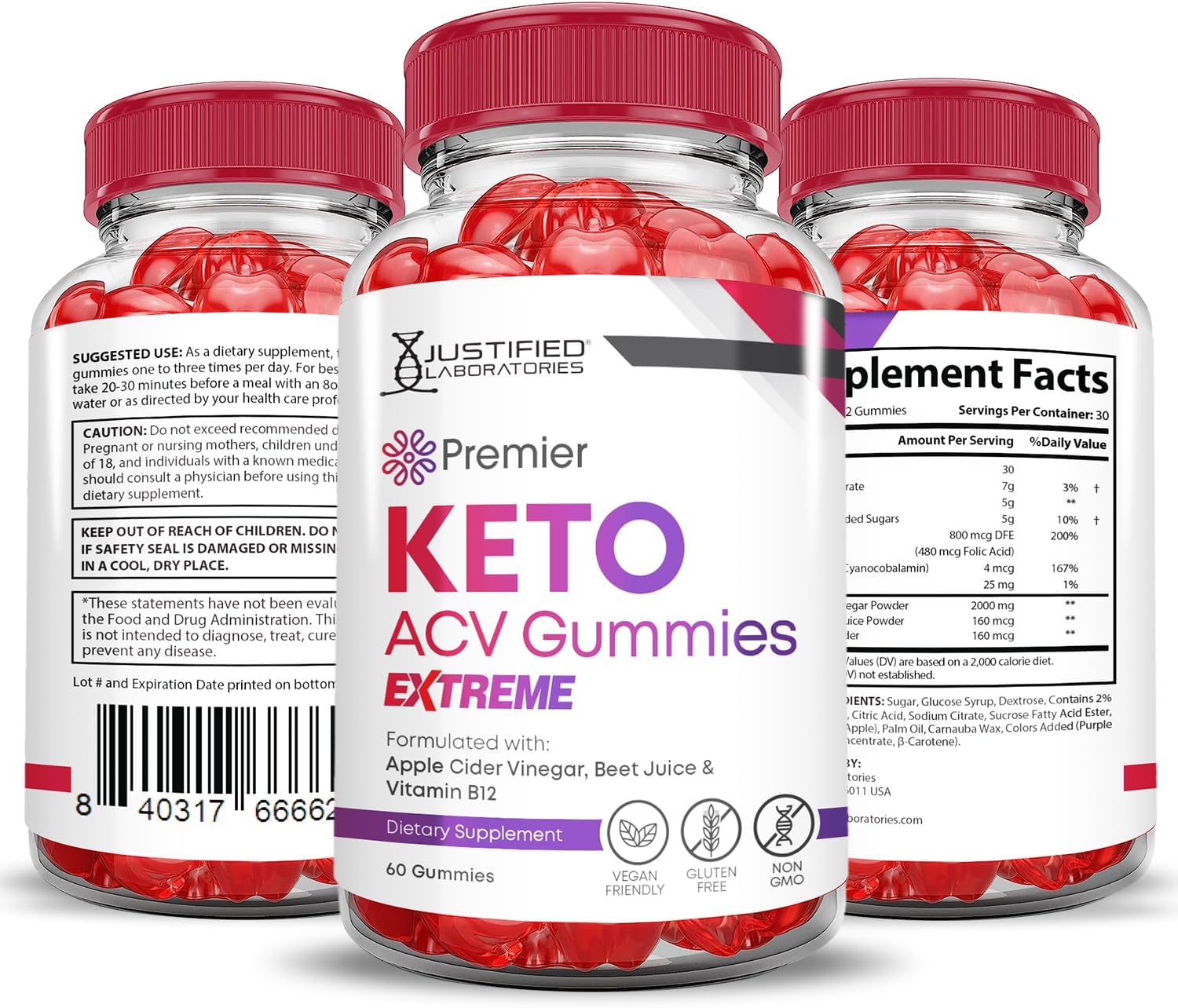 Paquete de 2 gomitas Premier Keto ACV Extreme de 2000 mg Premier Keto Gummies Vinagre de sidra de manzana formulado con jugo de granada remolacha en