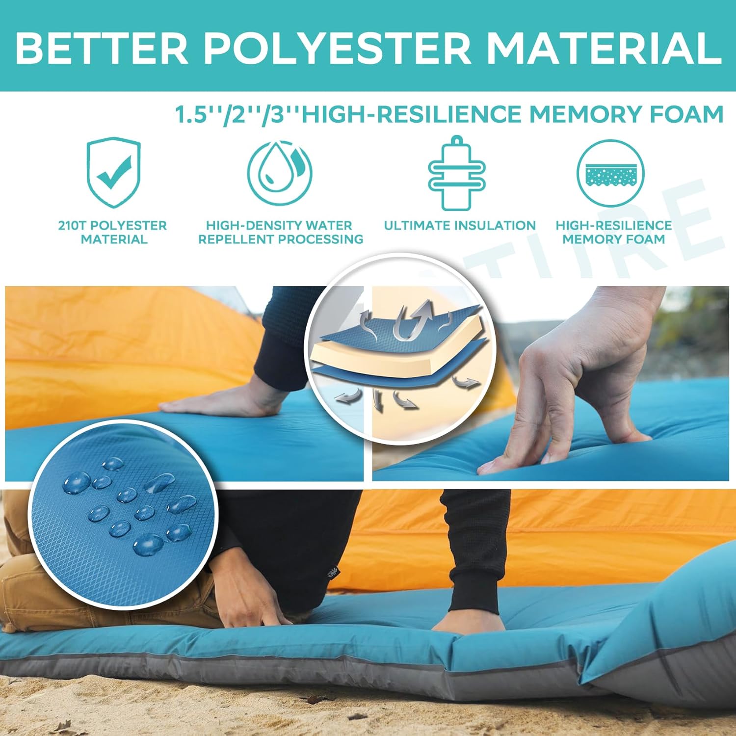 Clostnature Almohadilla de dormir autoinflable para campamento, almohadilla de campamento de 1.523 pulgadas, almohadilla de colchón inflable ligera,