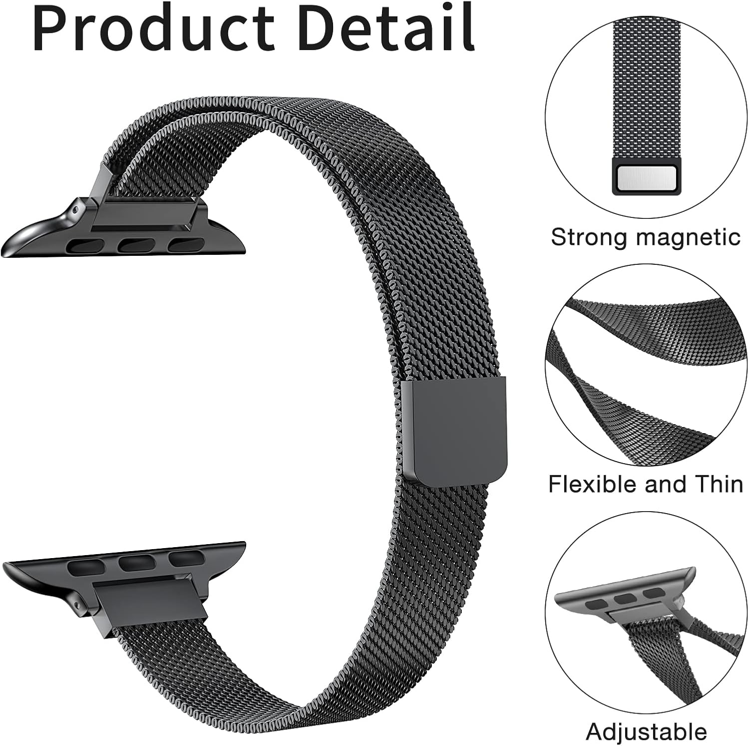 Correa de repuesto para Apple Watch Band de 1.49, 1.57, 1.65 y 1.73 pulgadas, acero inoxidable, cierre magnético, para mujer, para iWatch Series SE