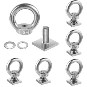 Paquete de 6 tuercas de ojo con perno de ranura en T, pernos de ojo KWOKWEI M8 de alta resistencia con tuercas, portaequipajes de techo de acero Paquete de 6 tuercas de ojo con perno de ranura en T, pernos de ojo KWOKWEI M8 de alta resistencia con tuercas, portaequipajes de techo de acero