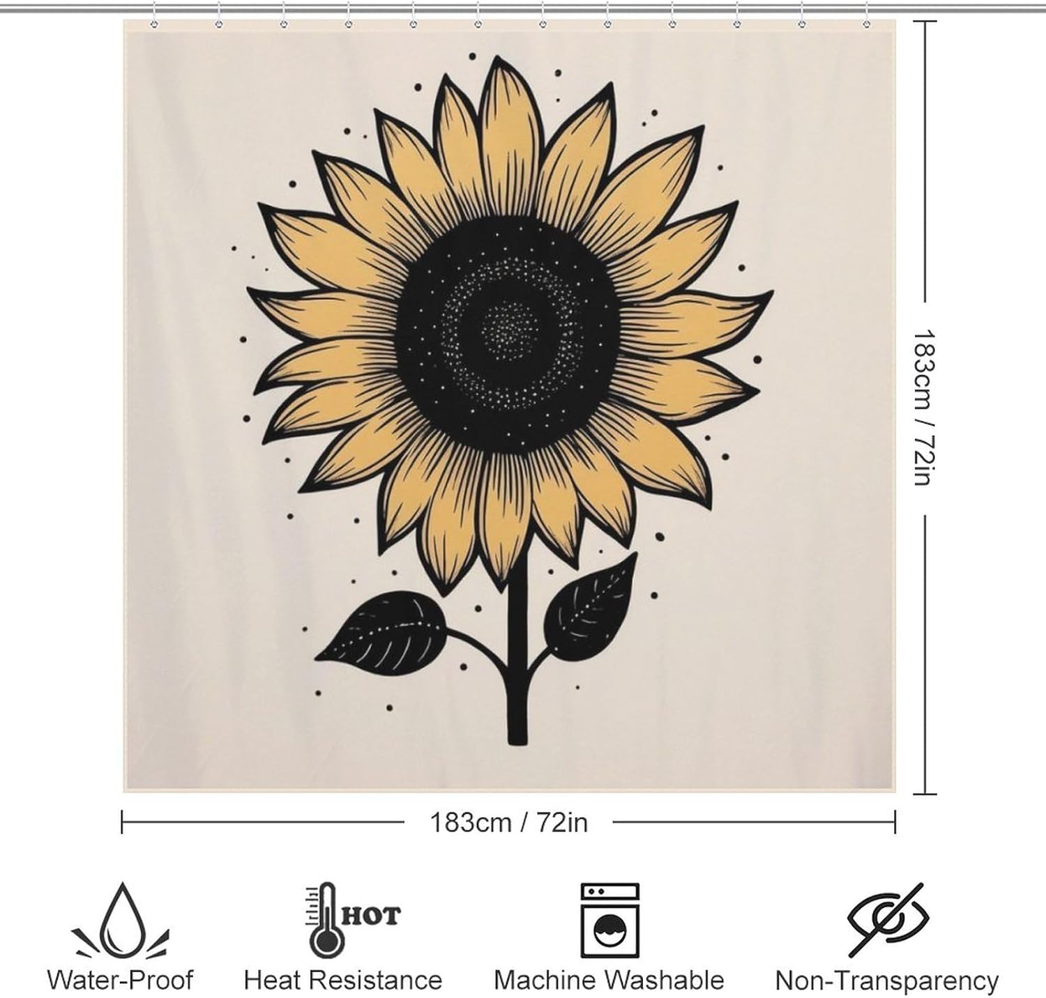 YLATY2371 – Cortina de ducha con diseño de girasoles para baño, pétalos florales amarillos, hojas negras, juego de cortina de ducha bohemia, tela