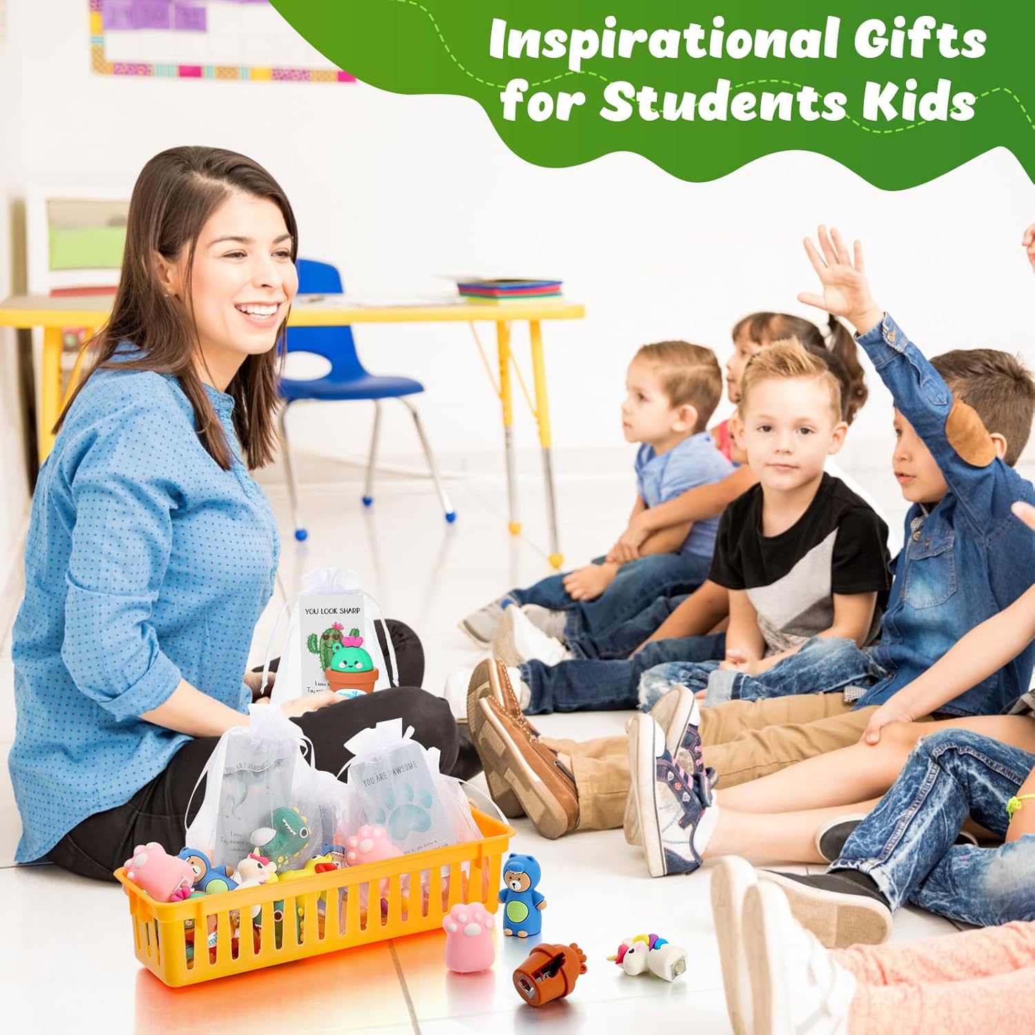 Fulmoon Mini sacapuntas inspiradores para estudiantes, sacapuntas de animales de dibujos animados, tarjetas inspiradoras de juego de palabras,
