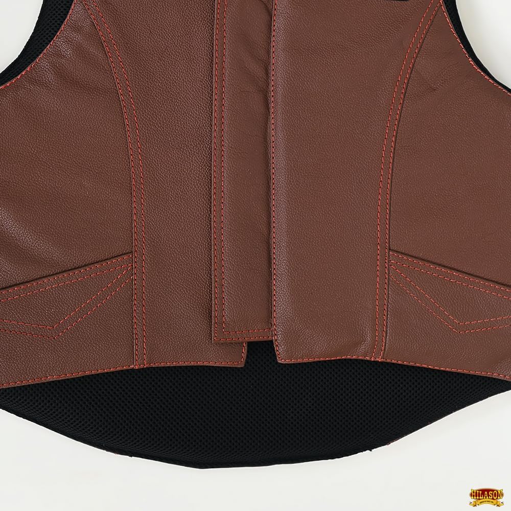 HILASON Equestrian Horse Riding Vest Safety Protective Leather Maroon  Bull Riding Gear  Horse Riding Protective Vest
