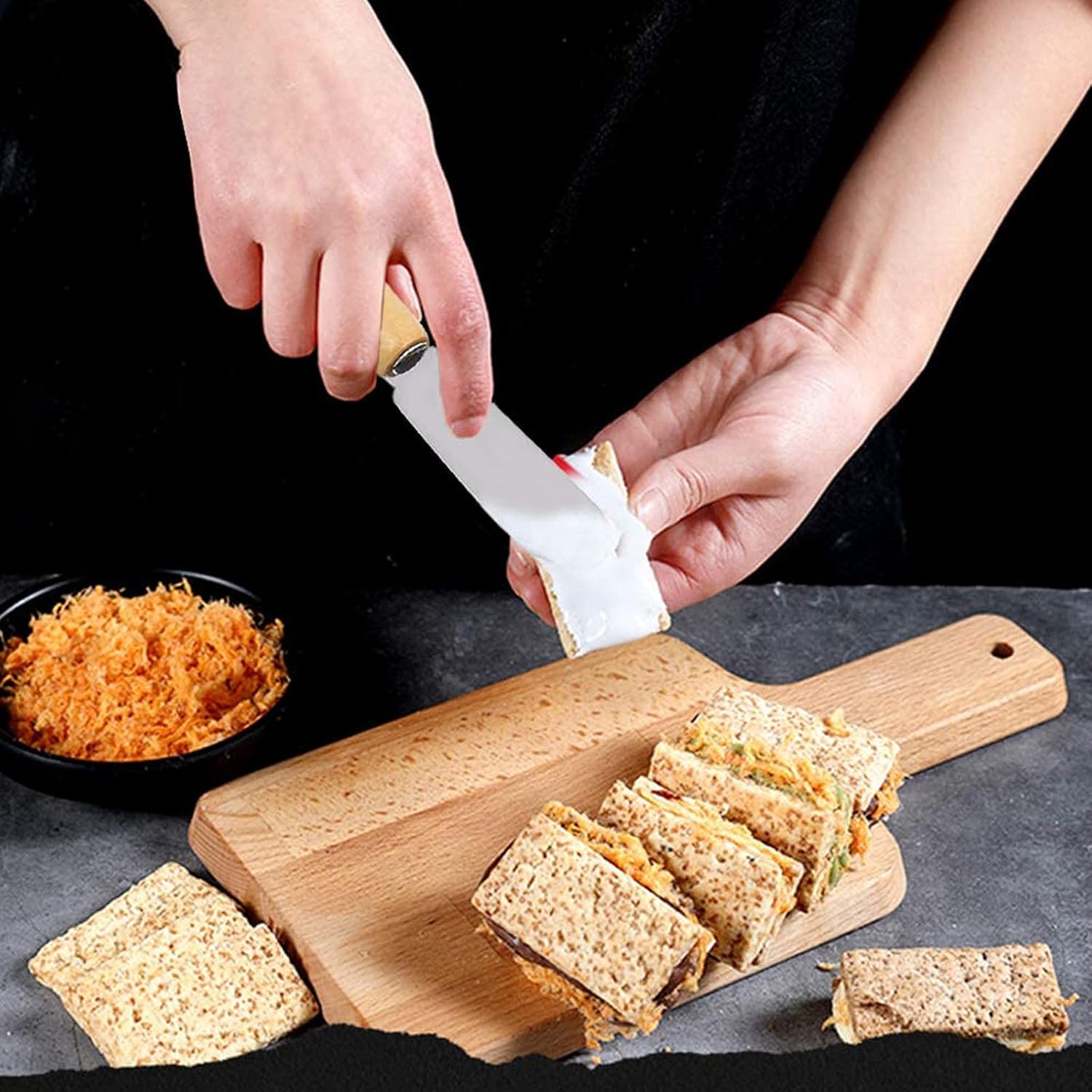 Ismeally 10 cuchillos pequeños de mantequilla con mango de madera de 4 pulgadas, de acero inoxidable, borde recto, esparcidor de queso y