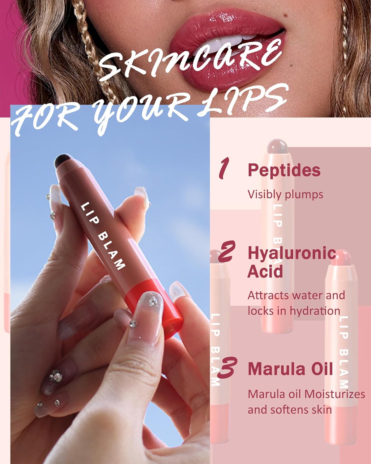 Bálsamo labial tintado hidratante, bálsamo labial de beso brillante, lápiz labial cremoso de larga duración, acabado jugoso de brillo transparente,