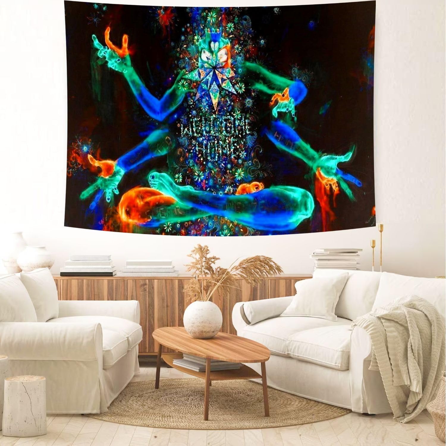 Delur Tapiz de meditación de yoga, colorido zen espiritual chakra, tapiz indio, hippie, bohemio, psicodélico, abstracto, tapiz colgante de pared