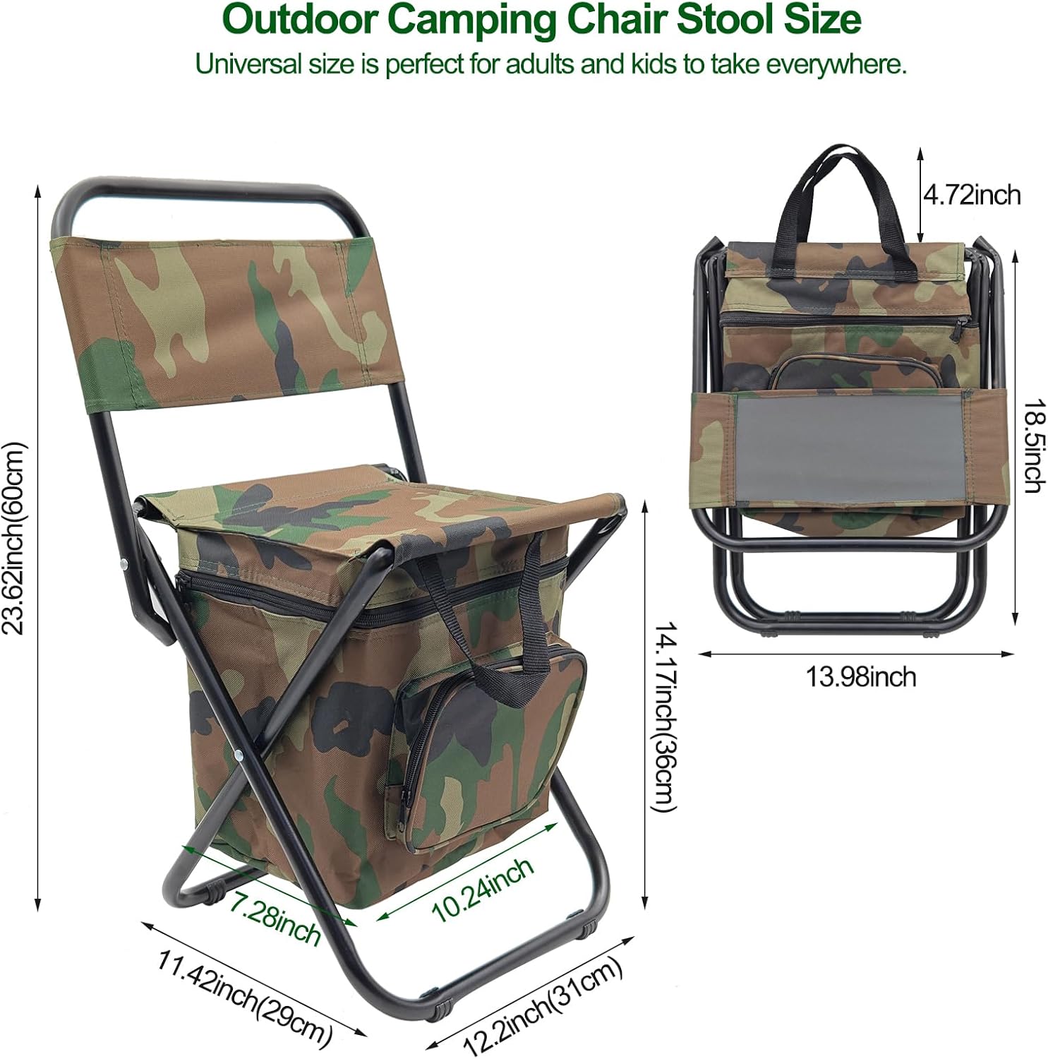 MFBJXC Silla de camping plegable con bolsa refrigeradora, silla de pesca ligera, asiento plegable compacto con respaldo y asa para camping, pesca,