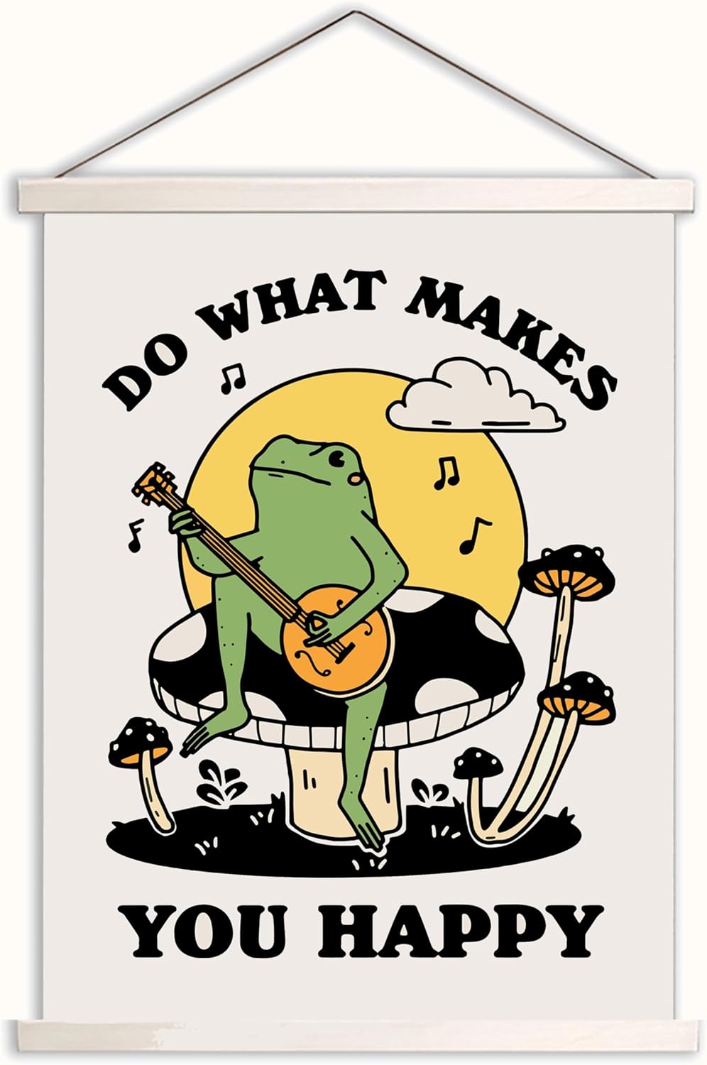 Do What Makes You Happy – Póster colgante divertido de hongos de rana de 16 x 22 pulgadas, decoración de pared verde Cottagecore para sala de estar,