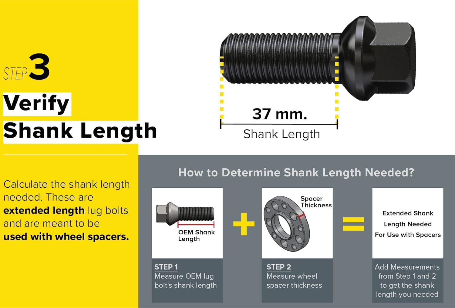 20 pernos negros extendidos de 14 x 1.5 (1.457 in de longitud del vástago – no longitud OEM, asiento de radio de bola) compatibles con Audi TT A3 A4