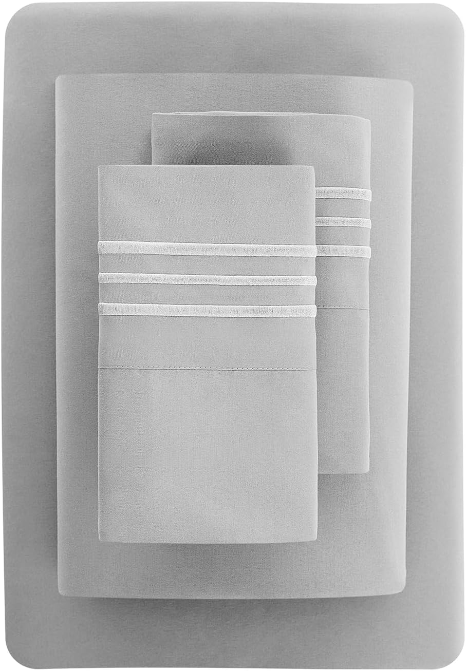 CozyLux Hotel Luxury – Juego de sábanas extra largas (XL)  Serie 1800 Sábanas bordadas de microfibra individual XL, doble cepillado, bolsillo