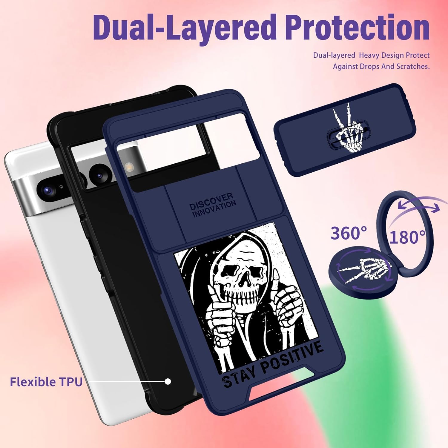 Funda 2 en 1 para Google Pixel 7 Pro para linda funda de teléfono con calavera de esqueleto, divertido y aterrador, diseño de terror gótico