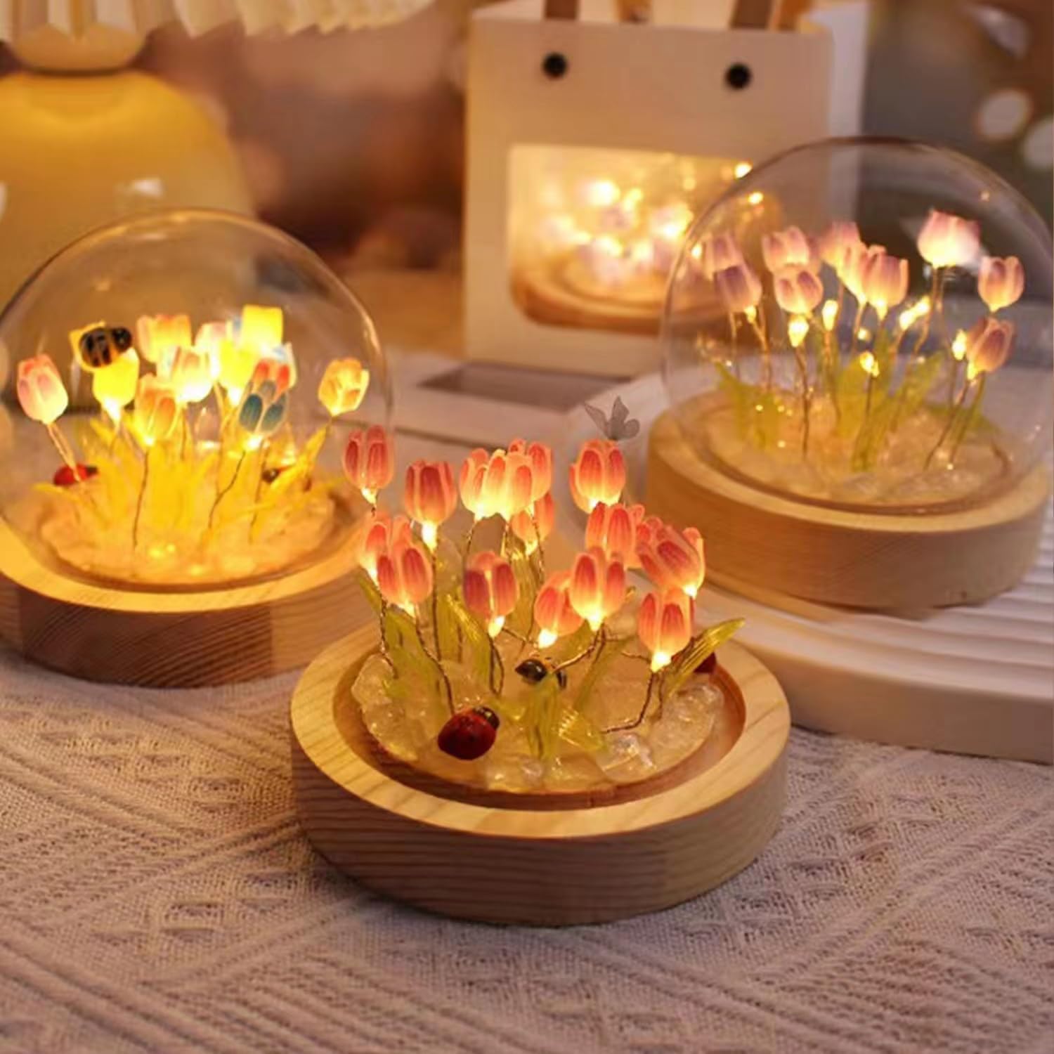 Lámpara de tulipán de noche de flores, luces LED de simulación para bricolaje, 20 flores, atmósfera, lámparas de mesa, decoración de escritorio,