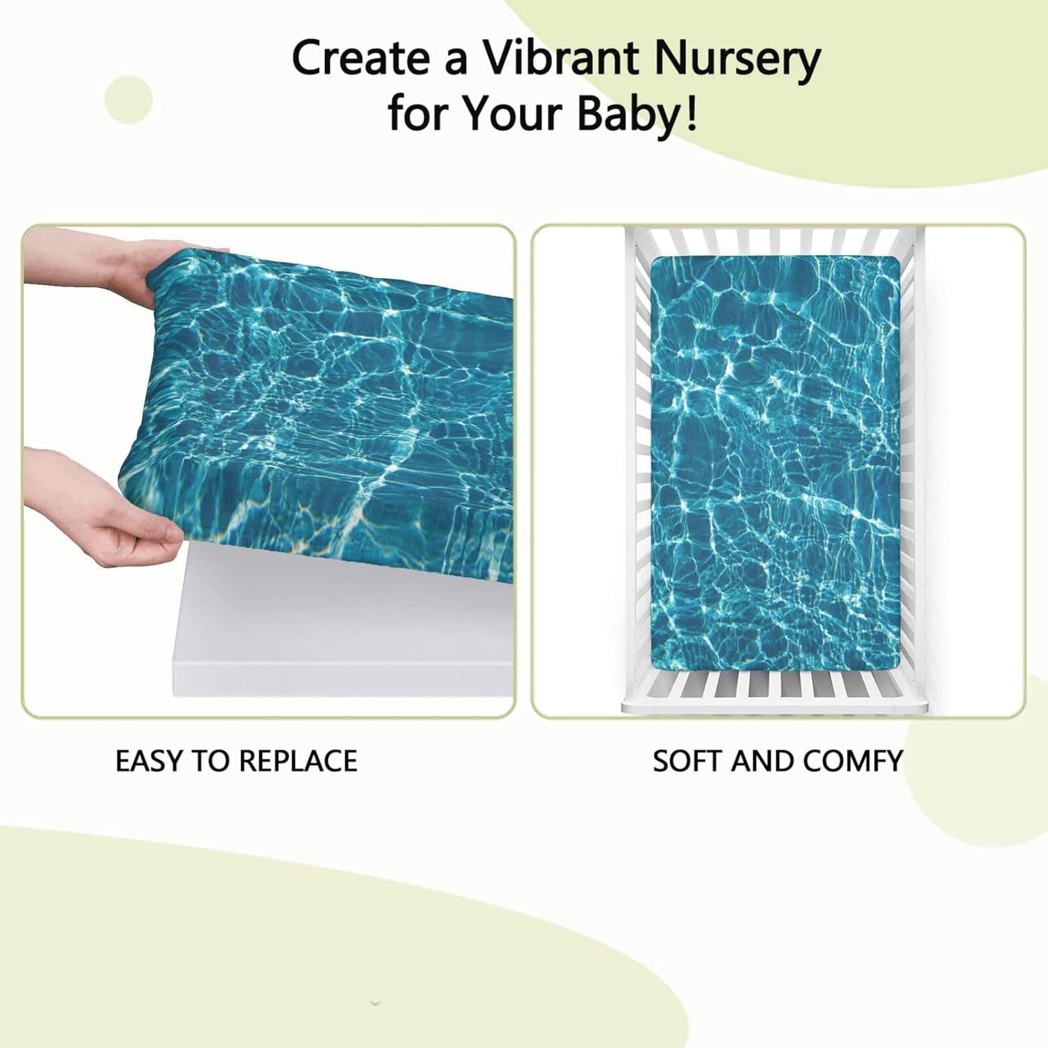 Sábanas bajeras ajustables para cuna pequeña con temática oceánica, sábanas portátiles para cuna para niño o niña, 24 x 38 pulgadas, turquesa