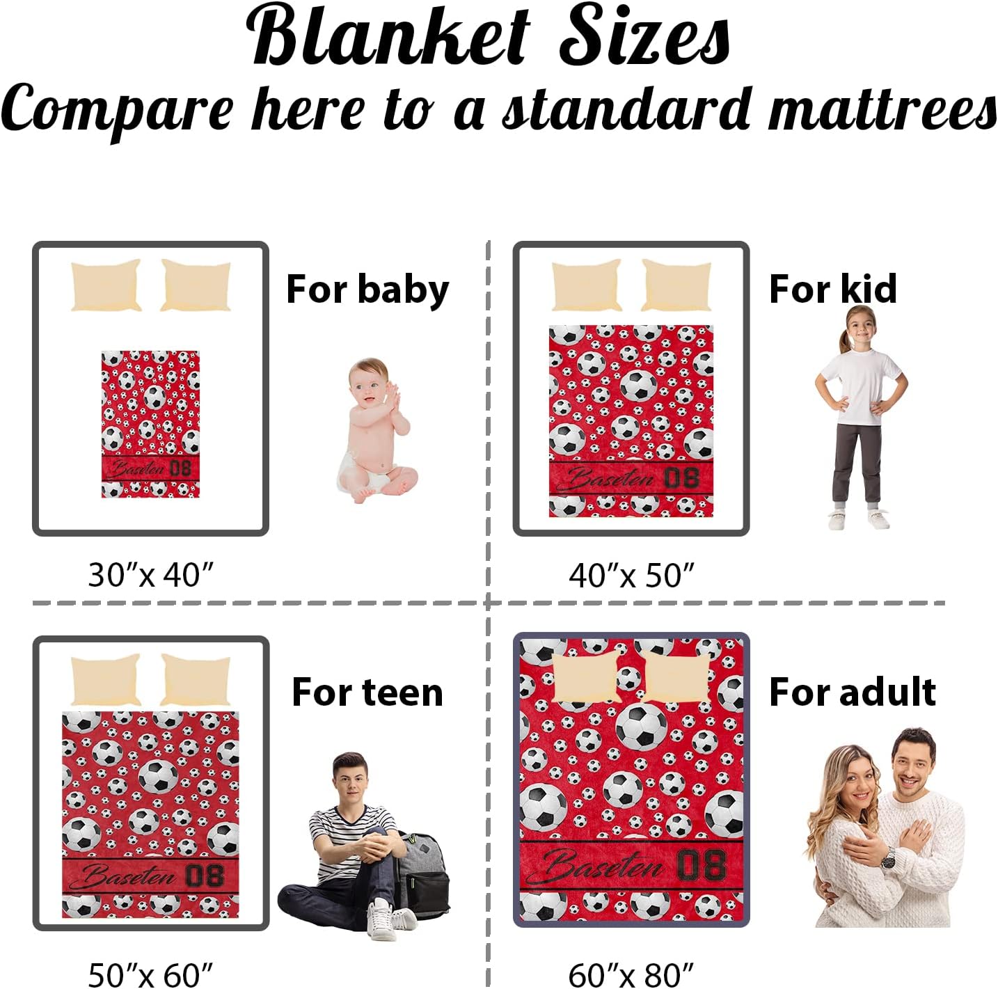 Manta de fútbol personalizada con nombre, manta con nombre personalizado, manta suave para deportes de fútbol, manta de cama roja, regalos