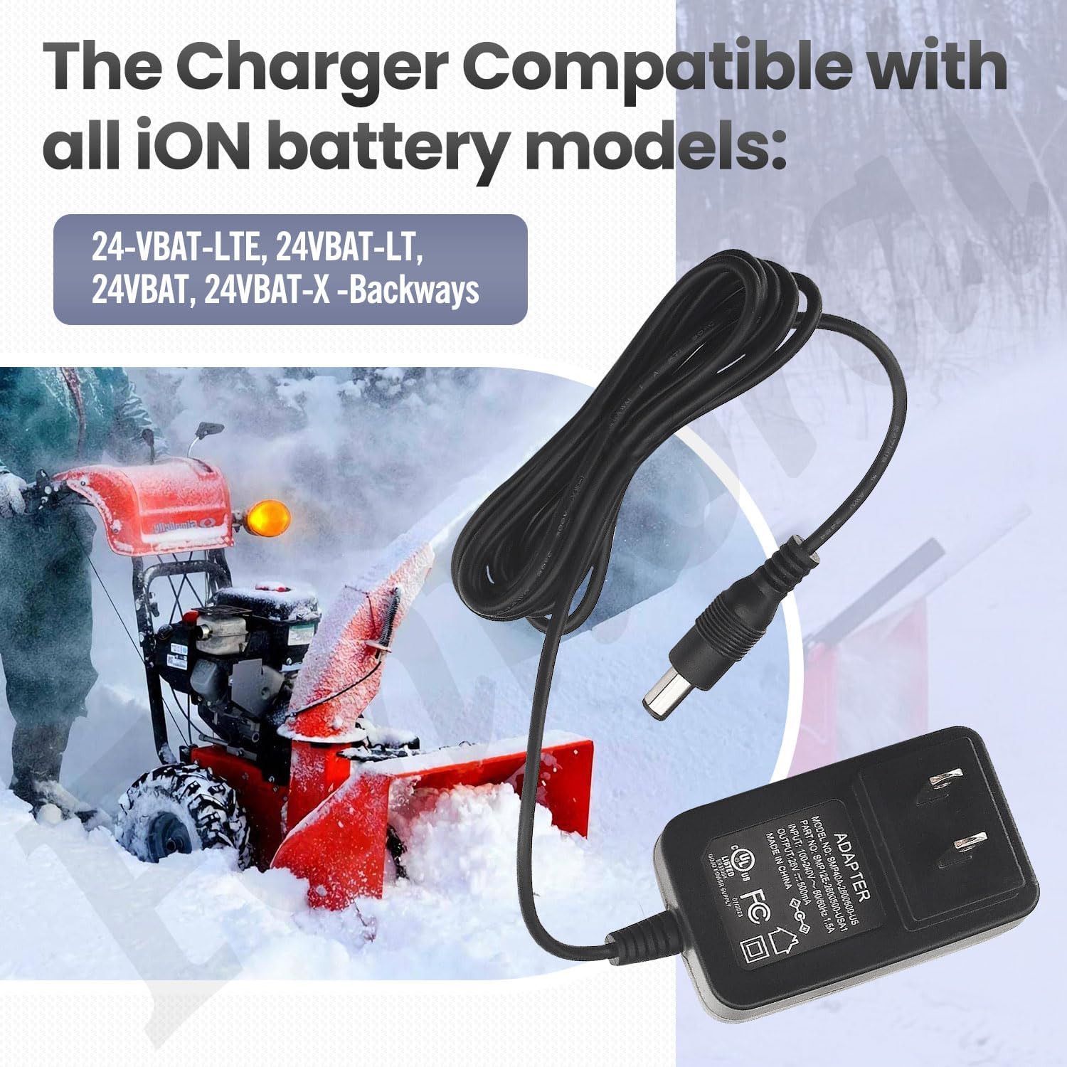 24VCHRG-QC iON+ Cargador rápido compatible con baterías Snow Joe iBAT24 y 24VBAT Series para todas las baterías iON 24VBAT-LTE, 24VBAT-LT, 24VBAT,